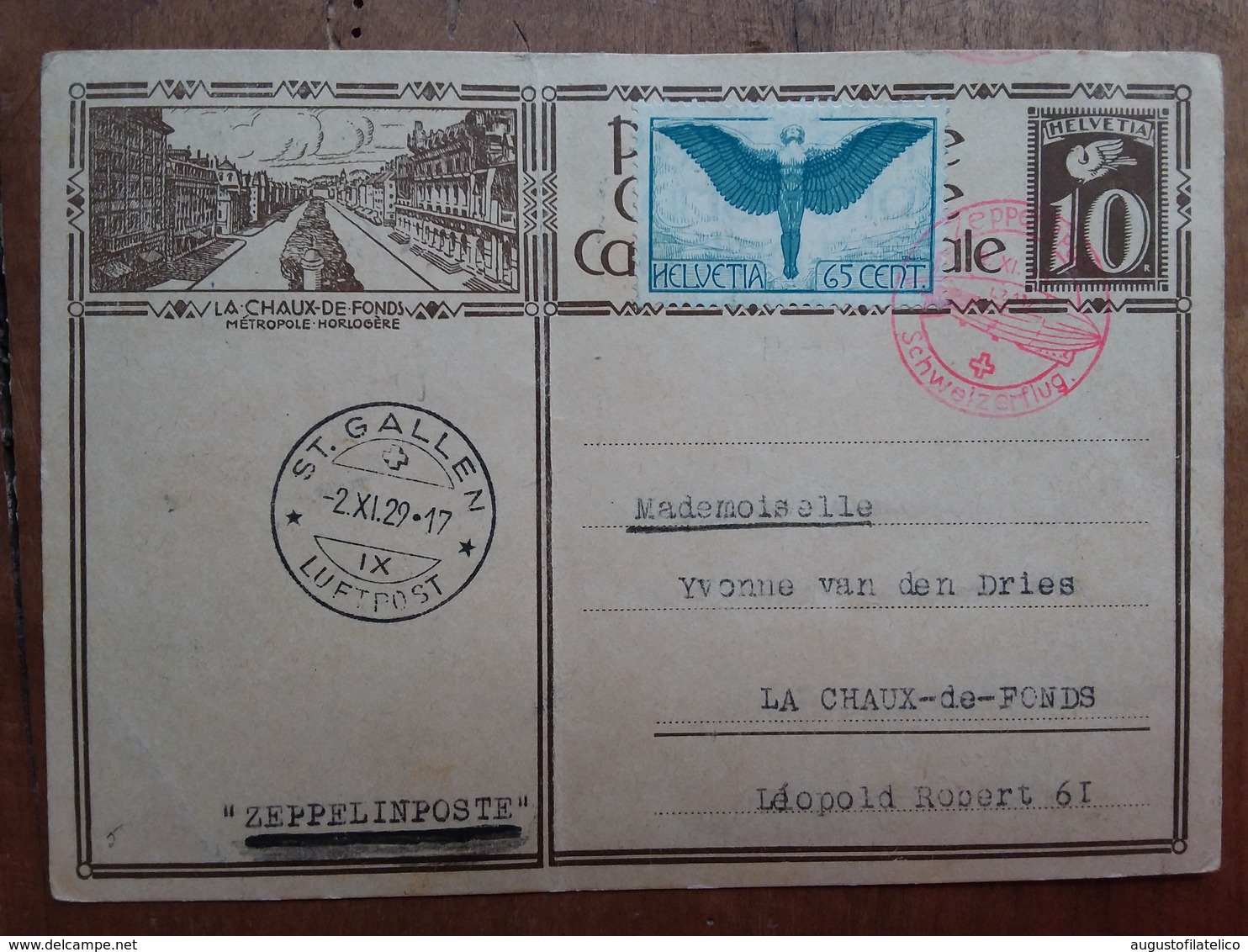 SVIZZERA - Posta Aerea - Cartolina Postale Con Affrancatura Da C.65 - Annullo Zeppelin - (piegata) + Spese Postali - Altri & Non Classificati