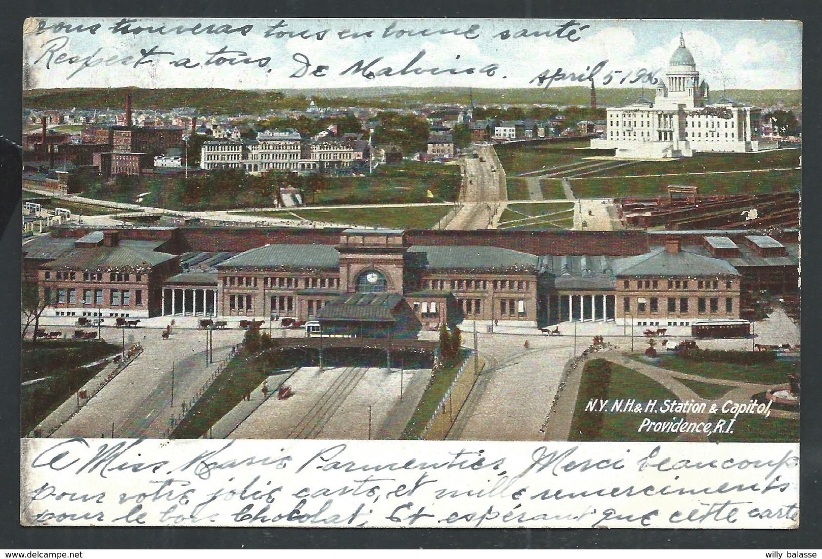 +++ CPA - Amérique - Etats Unis - Rhode Island - PROVIDENCE - Station & Capitol - Paillettes    // - Providence