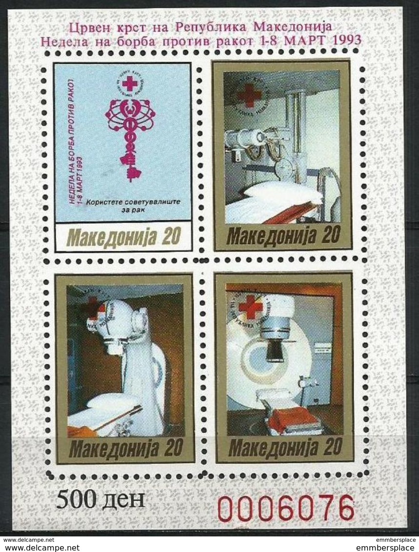 Macedonia  - 1993 Cancer Treatment Perf S/sheet  MNH **   Sc RA31b - Macédoine Du Nord