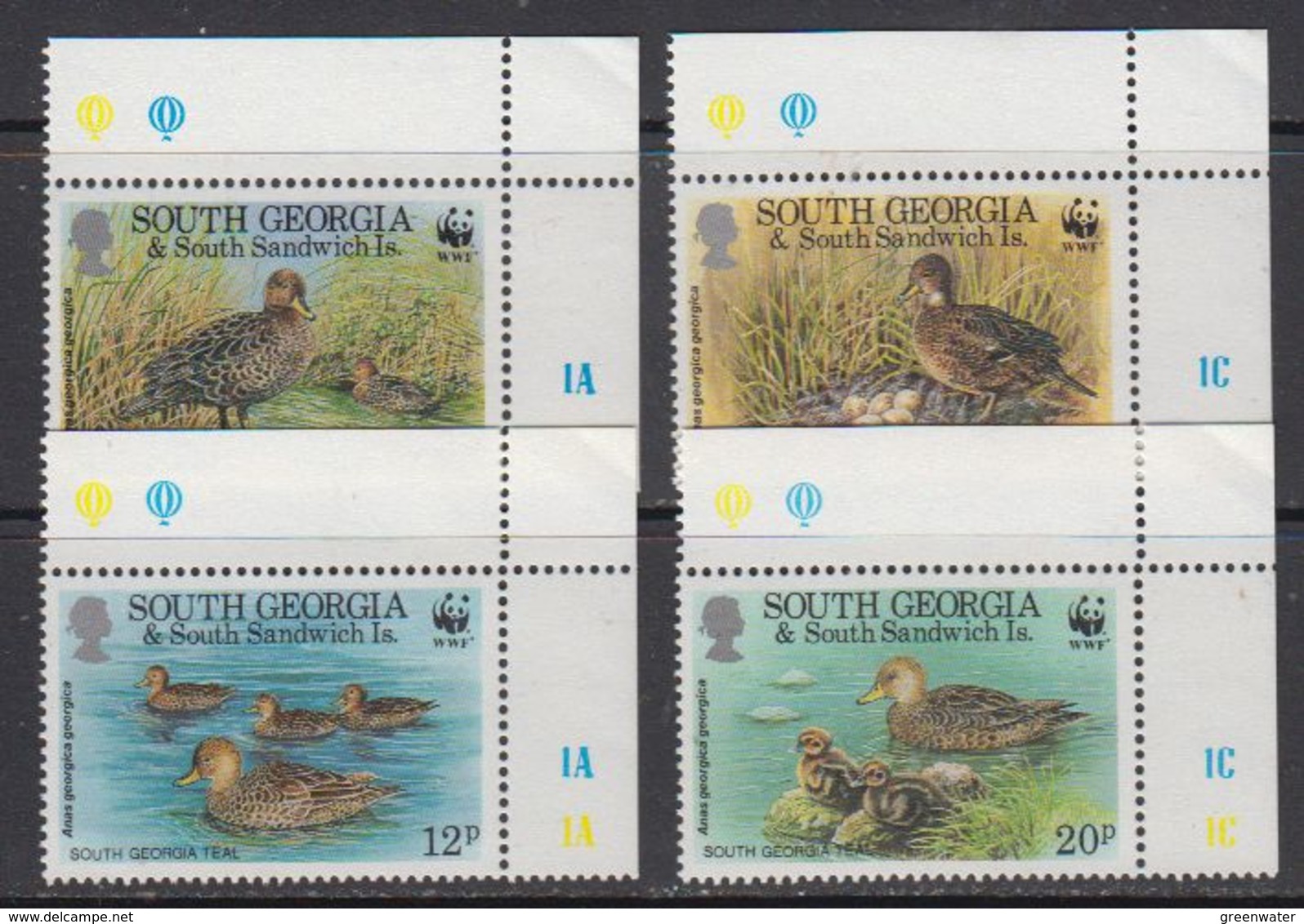 South Georgia 1992 WWF/Teals 4v (corner) ** Mnh (41707A) - Zuid-Georgia