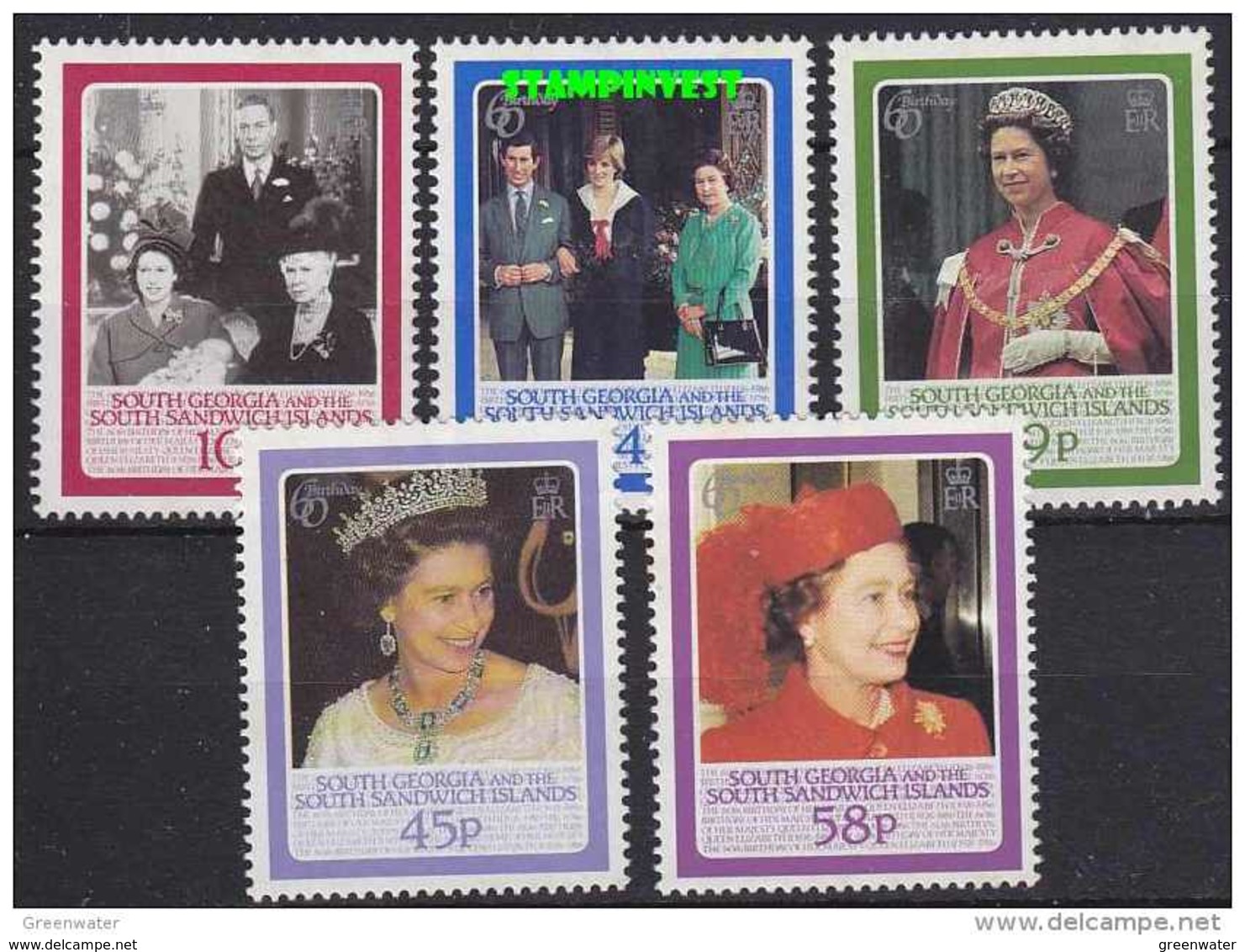 South Georgia 1986 60th Birthday Queen Elizabeth II 5v ** Mnh (41708) - Zuid-Georgia