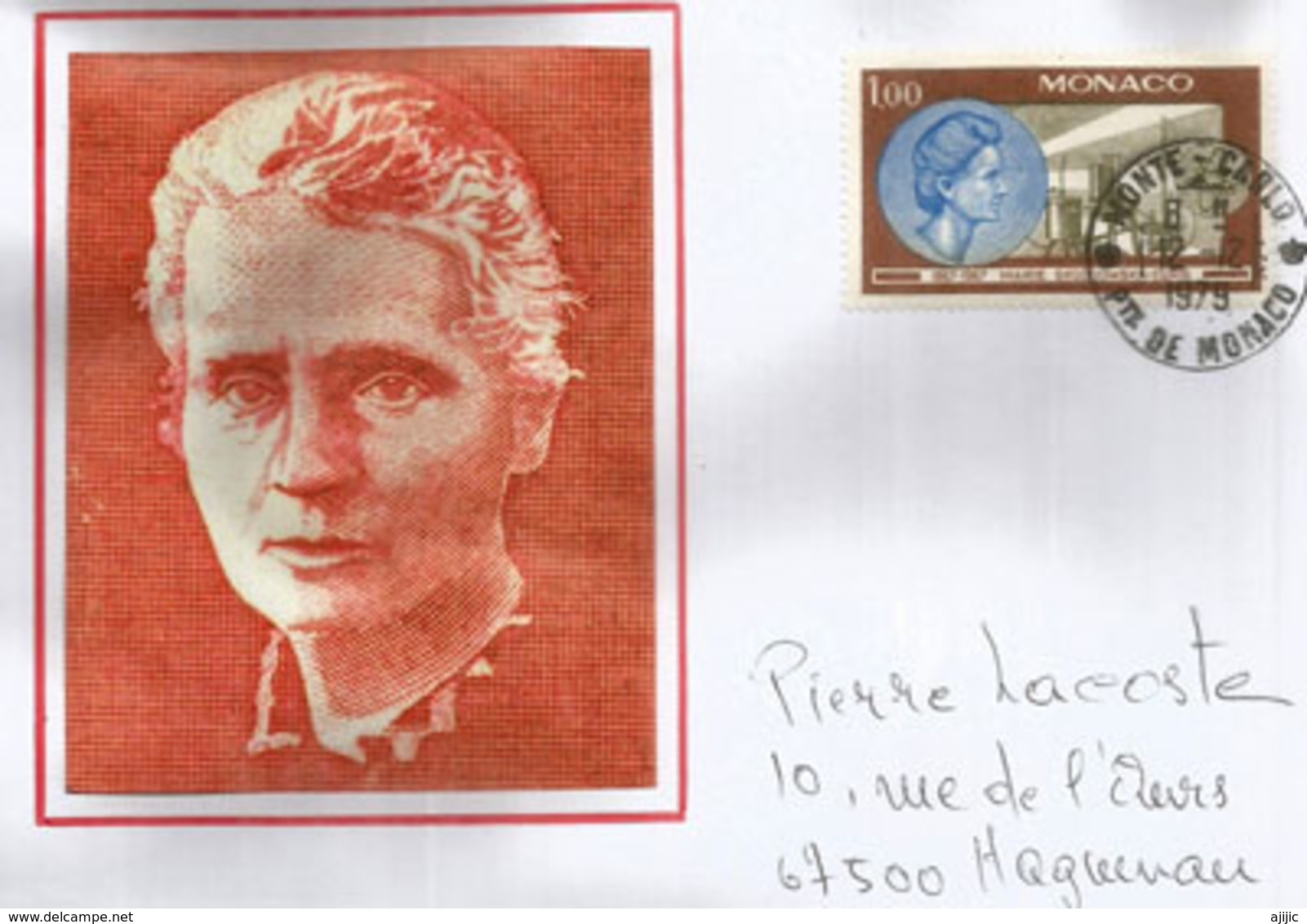 Marie Curie, Prix Nobel,  Belle Lettre De Monte-Carlo, Adressée En France - Nobel Prize Laureates