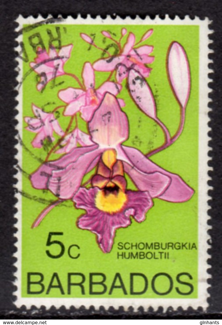 BARBADOS - 1974 5c ORCHID STAMP WMK W12 SIDEWAYS FINE USED REF B SG 489 - Barbados (1966-...)