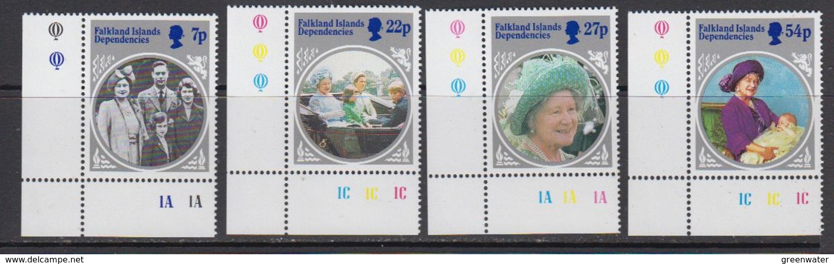 Falkland Islands Dependencies (FID) 1985  Life And Times Of The Queen Mother 4v (corners) ** Mnh (41710A) - Zuid-Georgia