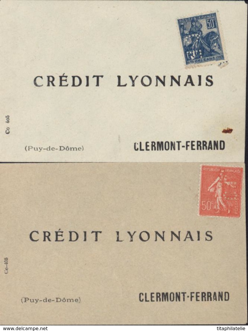 Perforés Perforation CL Gomme Inversé L Sur Enveloppes Neuves Crédit Lyonnais Clermont Ferrand YT 257 + 199 - Autres & Non Classés