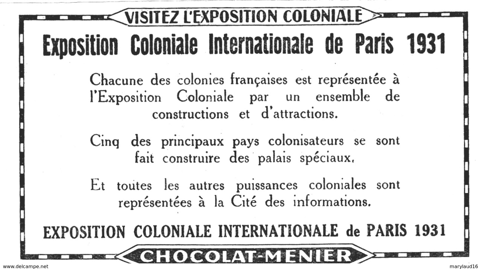 Image Chocolat Menier Visitez L'Exposition Coloniale 1931 - Marabout En Ruines - Menier