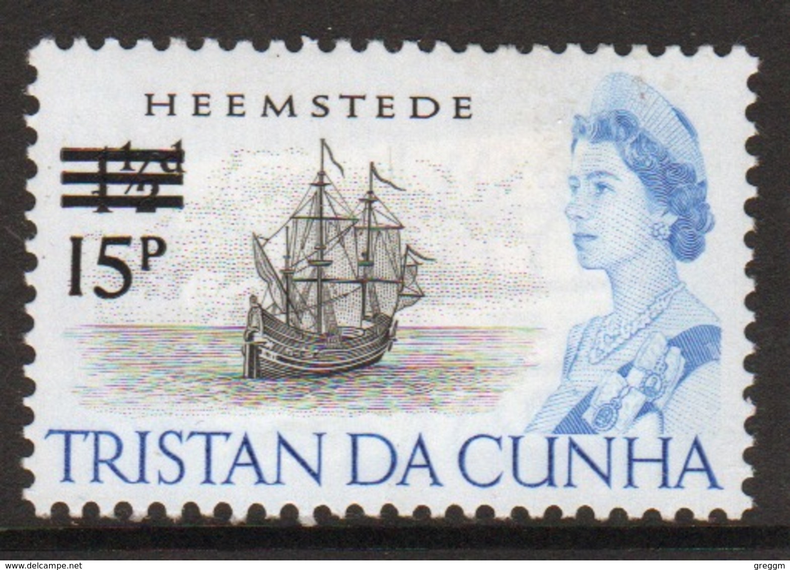 Tristan Da Cunha 1971 Single 15p Definitive Stamp From The 65 Ship Series Overprinted For Decimal. - Tristan Da Cunha