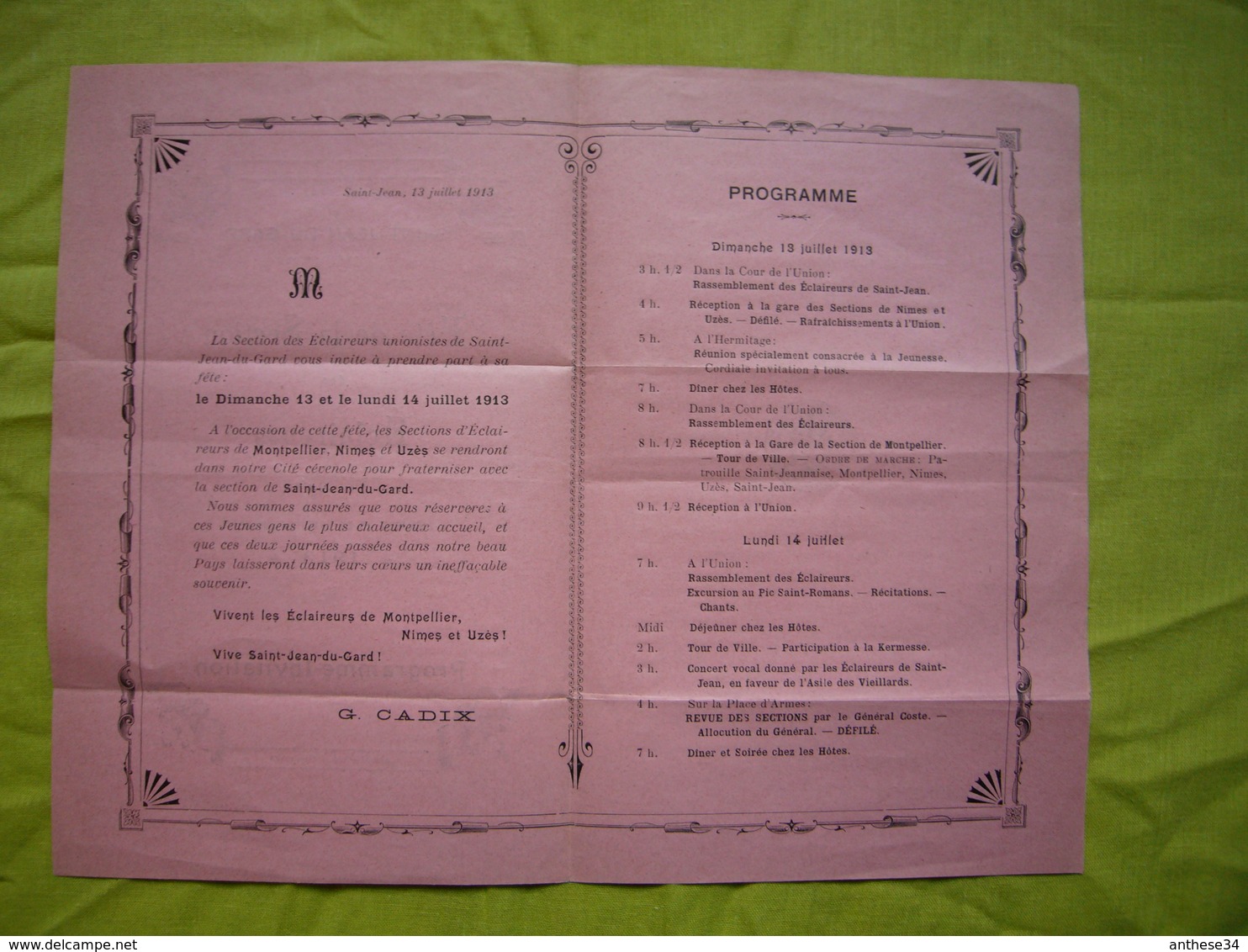 Programme Invitation 1913 Fête De La Section Des éclaireurs Saint Jean Du Gard - Scoutisme