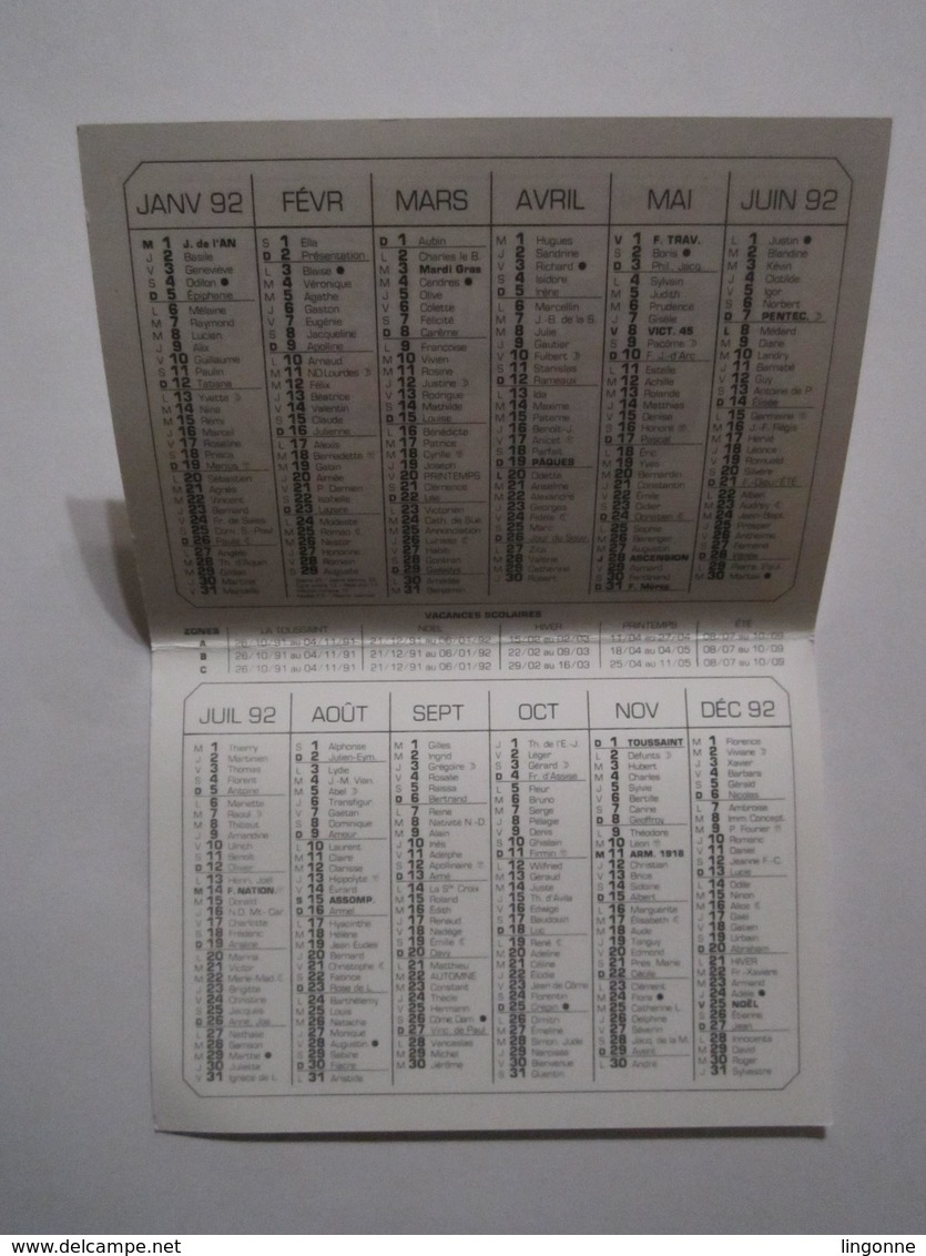 1992 PETIT CALENDRIER EN 2 VOLETS LA POSTE - Petit Format : 1991-00