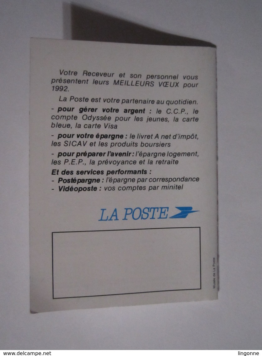 1992 PETIT CALENDRIER EN 2 VOLETS LA POSTE - Petit Format : 1991-00