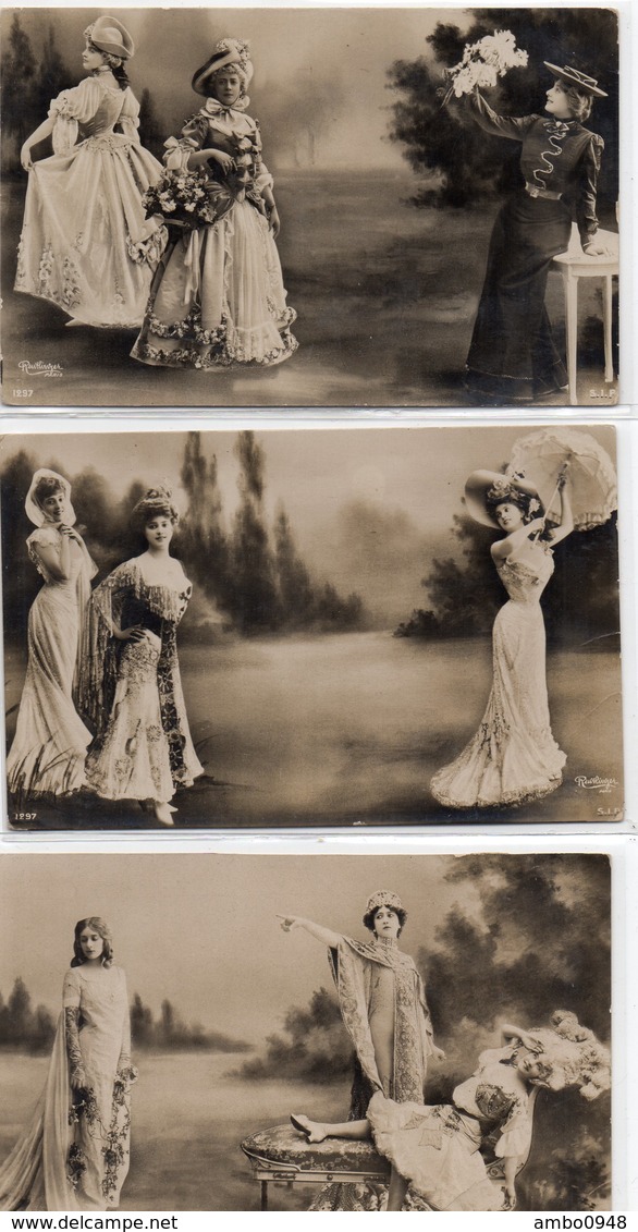 Lot De 5 Cpa Fantaisie Sépia Paysage  Photo Montage Reutlinger   Actrices Dont Otéro,... Femme. - Autres & Non Classés