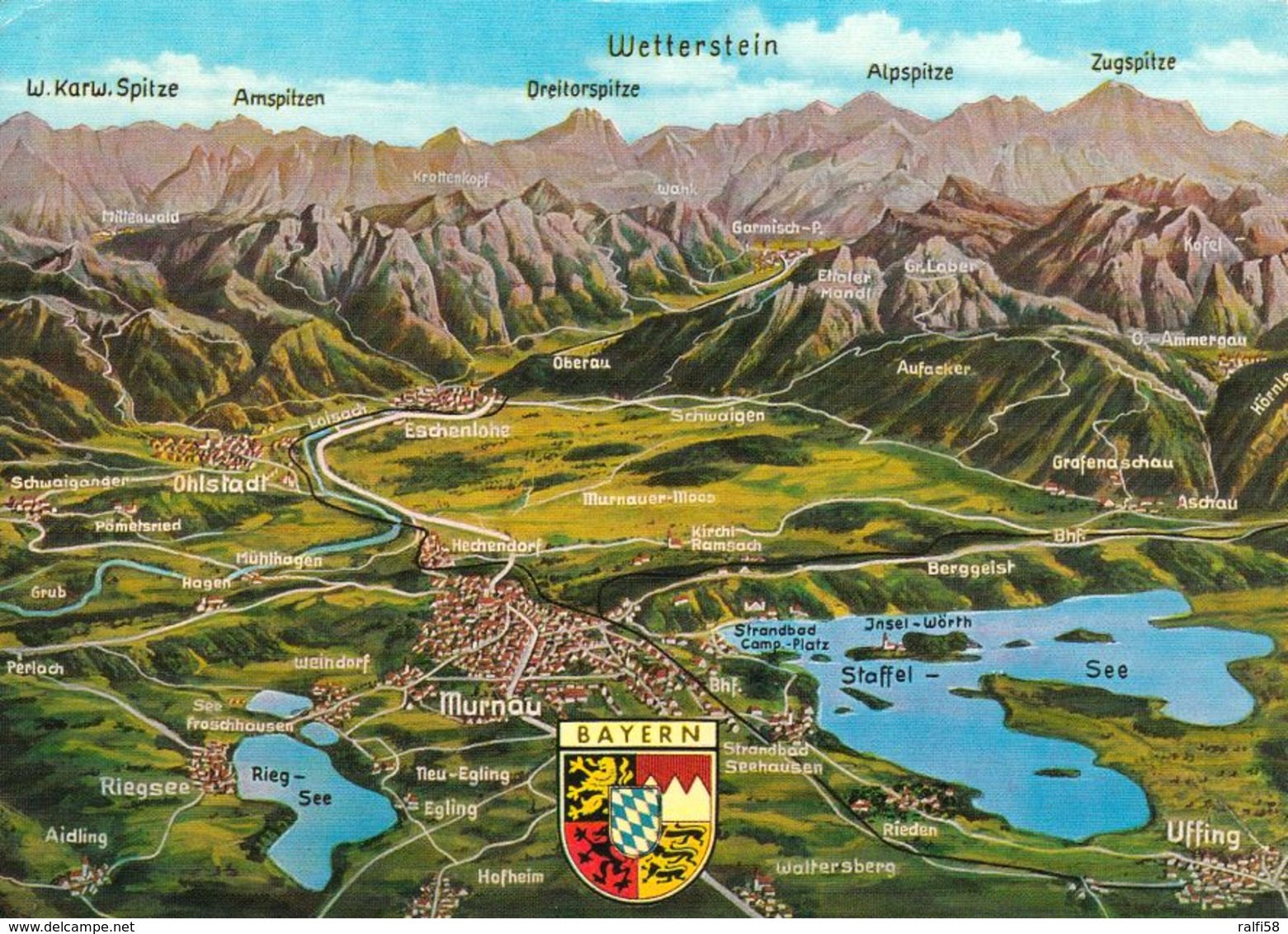 1 MAP Of Germany * 1 Ansichtskarte Mit Der Landkarte - Panorama Von Murnau Und Umgebung Gegen Bayerische Alpen * - Landkarten