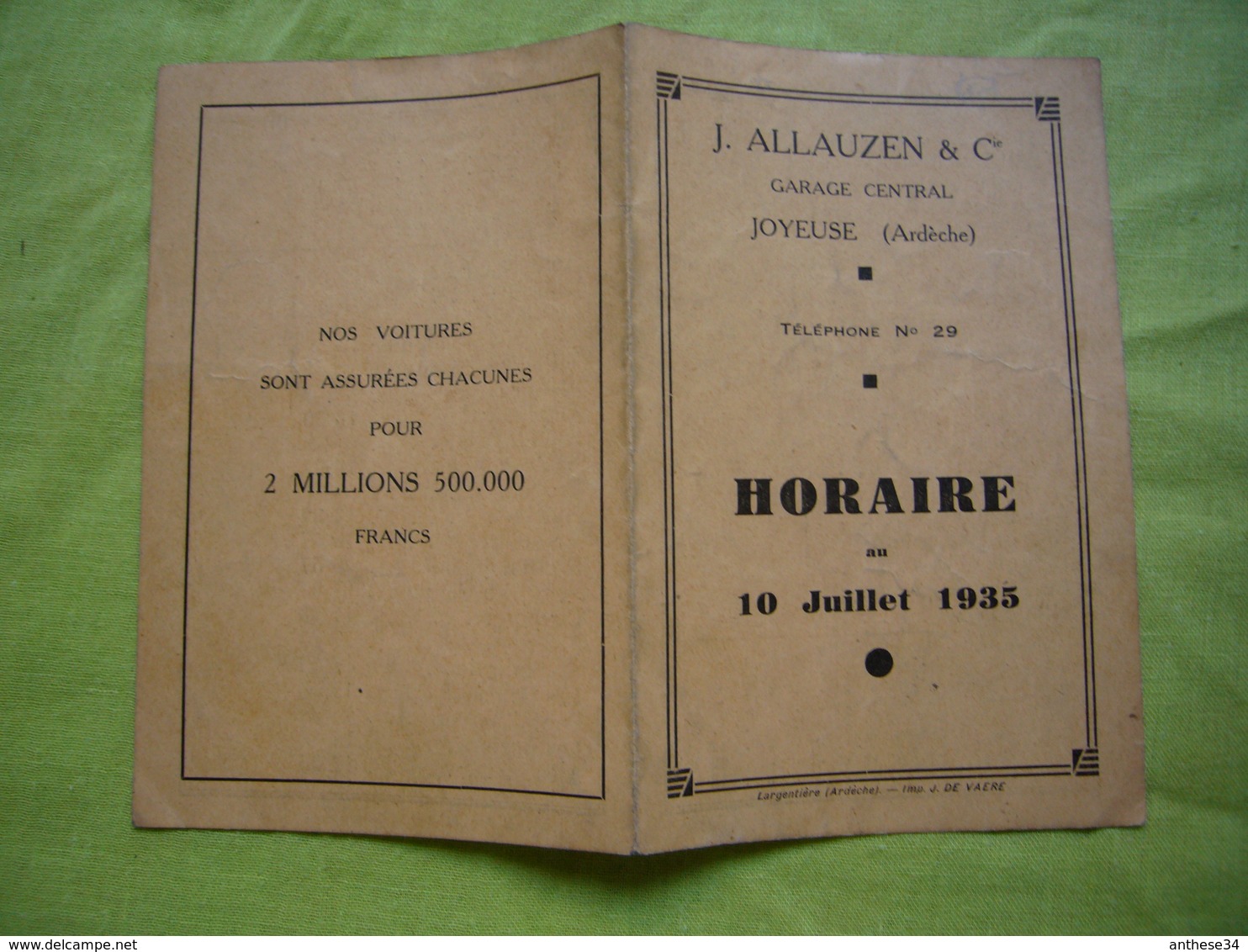 Horaires De Train 1935 Alès Montélimar Pub Allauzen & Cie Joyeuse Ardèche - Europe