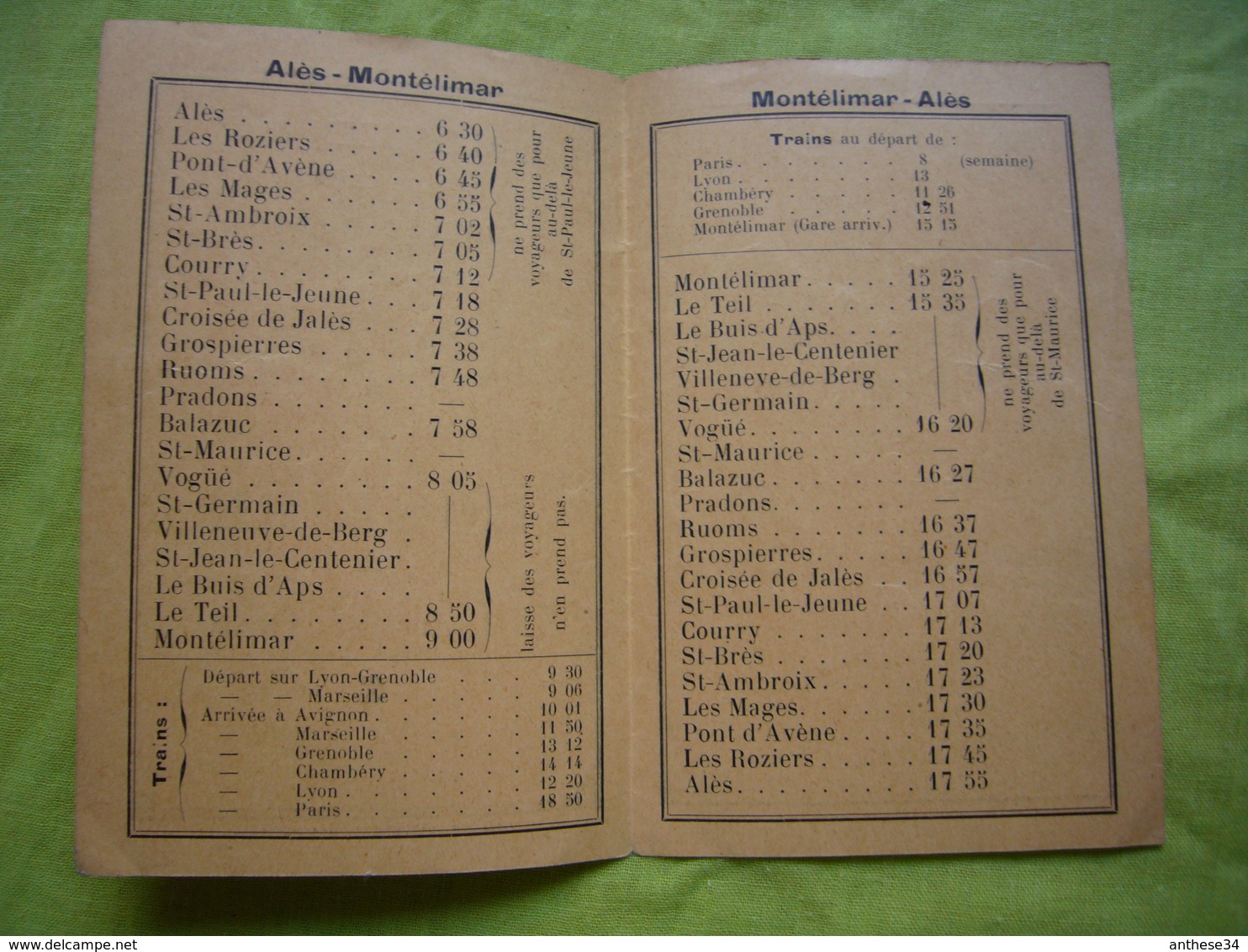 Horaires De Train 1935 Alès Montélimar Pub Allauzen & Cie Joyeuse Ardèche - Europe