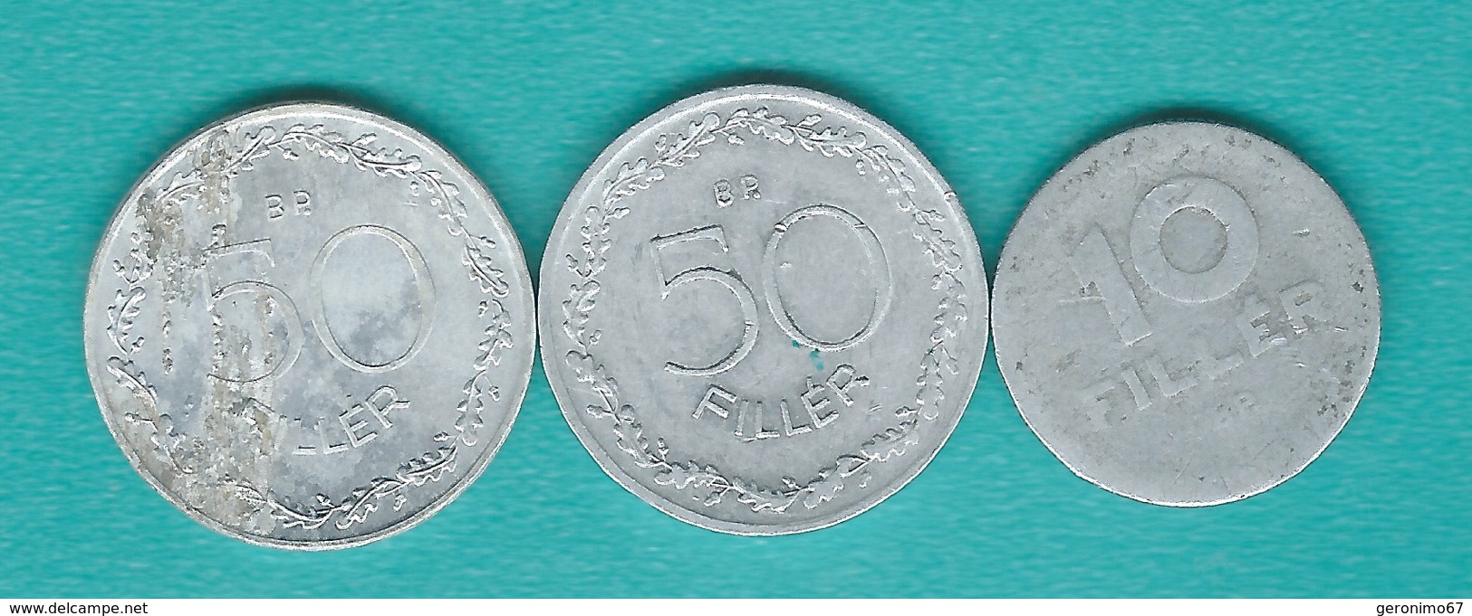 Hungary - Republic - 10 Fillér (1950 - KM530a) & 50 Fillér (1948 - KM536 & 1965 - KM551) Aluminium - Hongrie