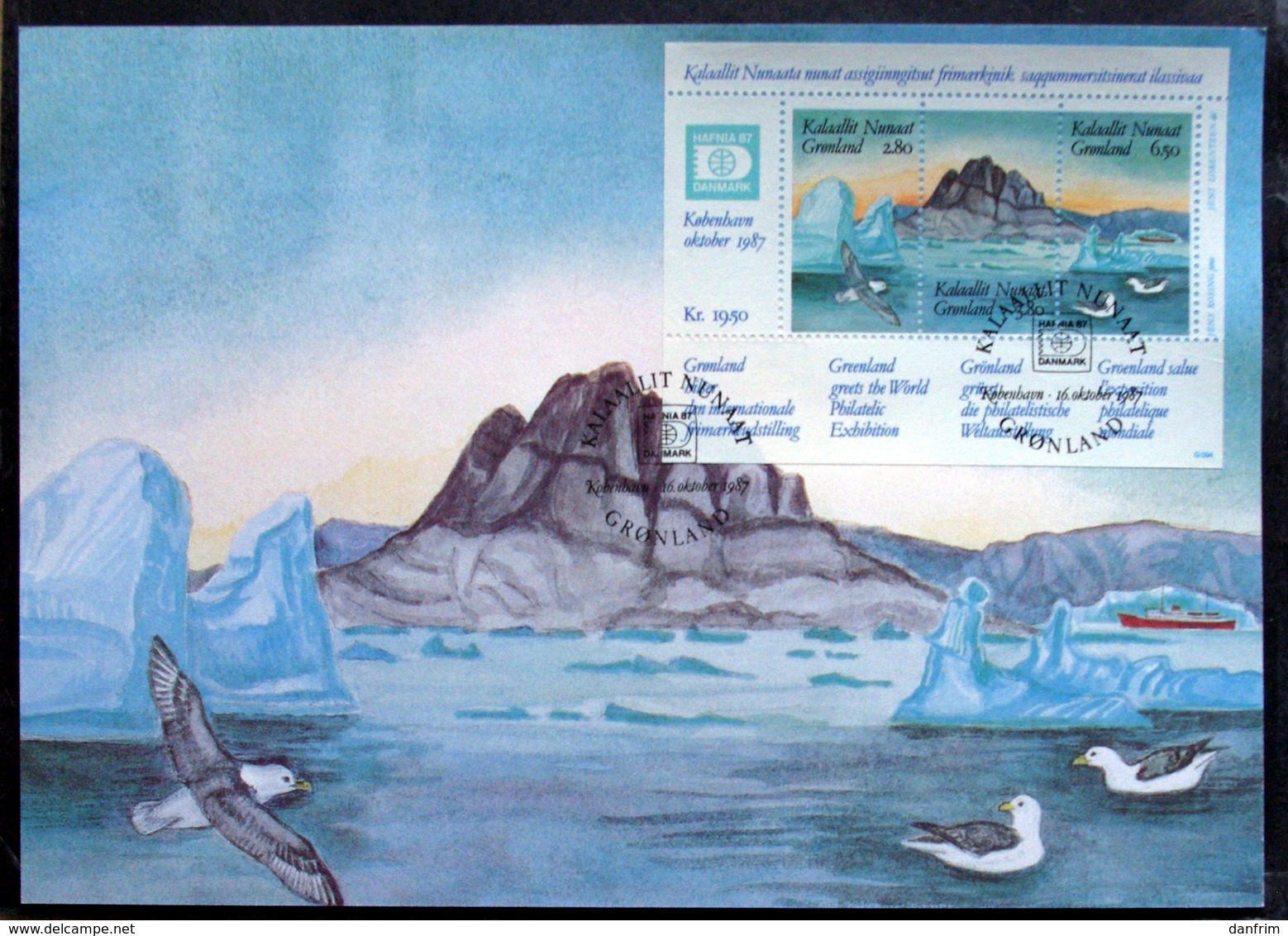Greenland 1987     MiNr.169-71  Block 1    CARDS Frimærker I Forum 16-10-1987  ( Lot 6631) - Covers & Documents