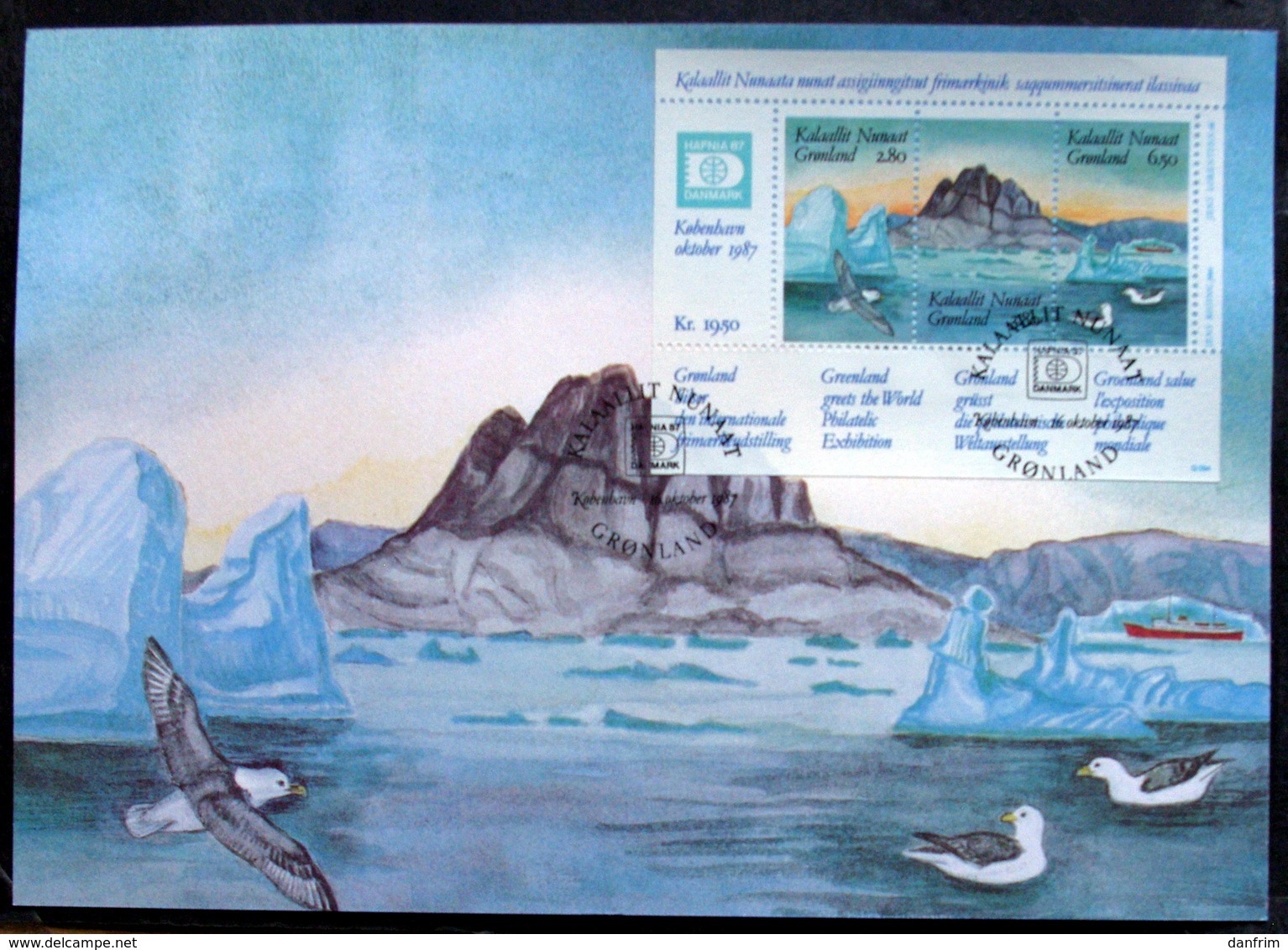 Greenland 1987     MiNr.169-71  Block 1    CARDS Frimærker I Forum 16-10-1987  ( Lot 6631) - Cartas & Documentos