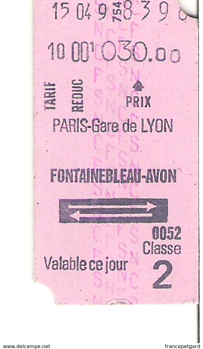 SNCF Train    PARIS Gare De Lyon - FONTAINEBLEAU -  AVON - Europe