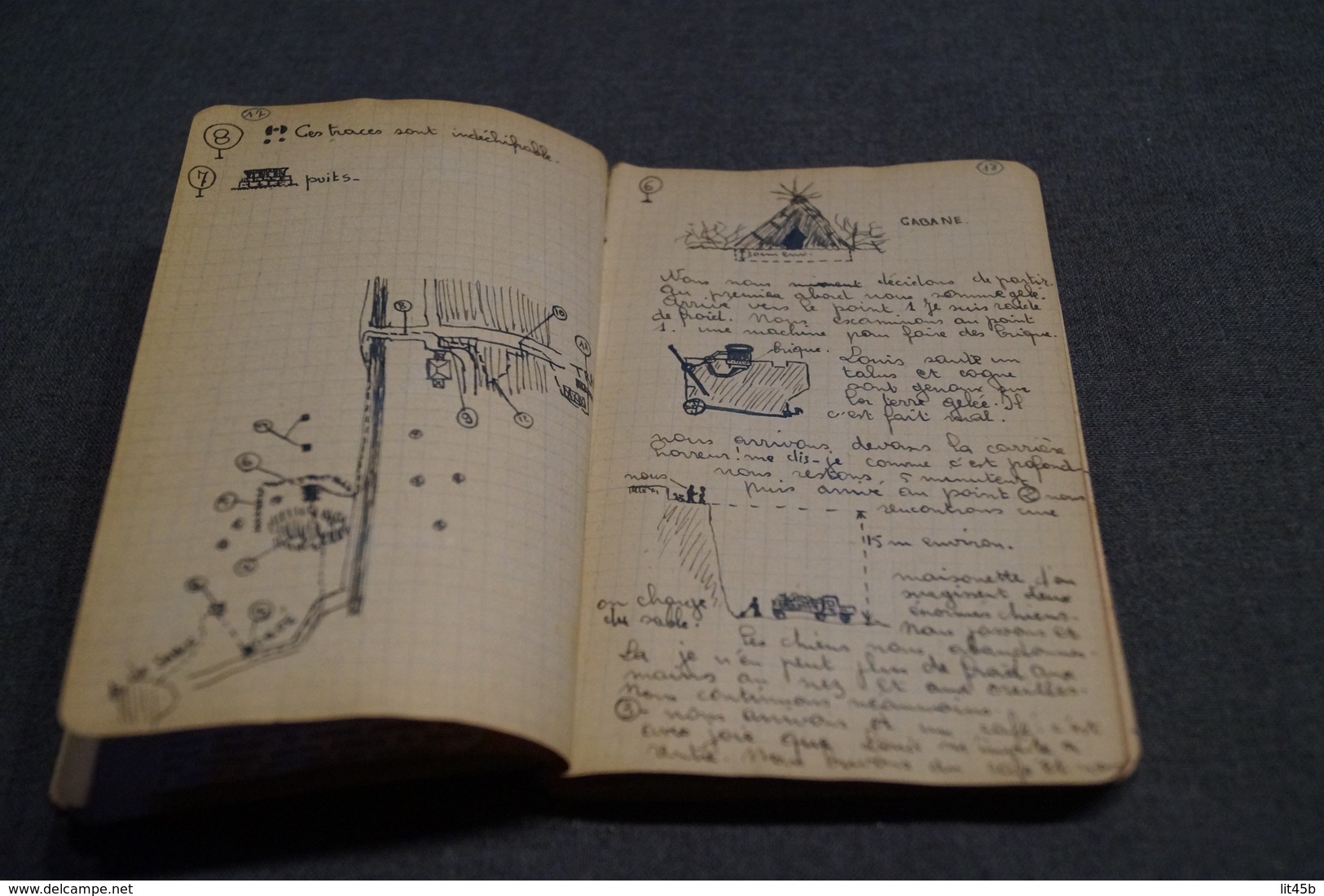 Original carnet de route manuscrit avec dessins originaux,scoutisme Bruxelles 1944, 100 pages,16,5 Cm./11 Cm.