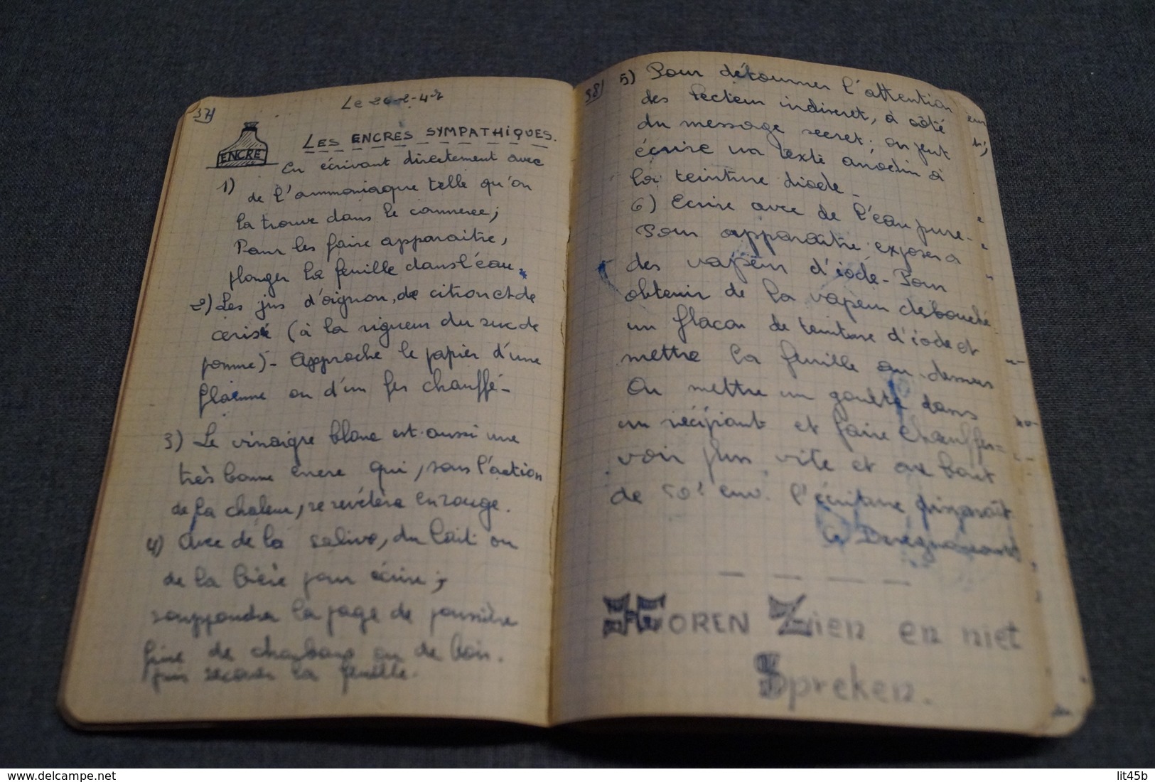 Original carnet de route manuscrit avec dessins originaux,scoutisme Bruxelles 1944, 100 pages,16,5 Cm./11 Cm.