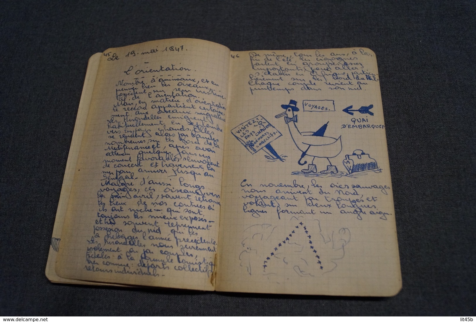 Original carnet de route manuscrit avec dessins originaux,scoutisme Bruxelles 1944, 100 pages,16,5 Cm./11 Cm.