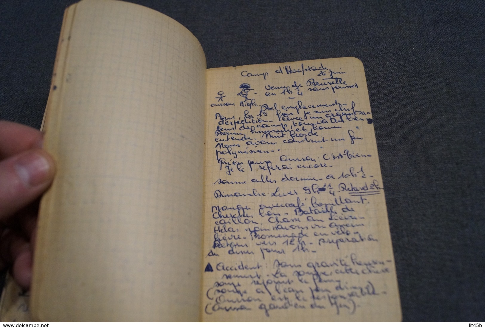 Original carnet de route manuscrit avec dessins originaux,scoutisme Bruxelles 1944, 100 pages,16,5 Cm./11 Cm.