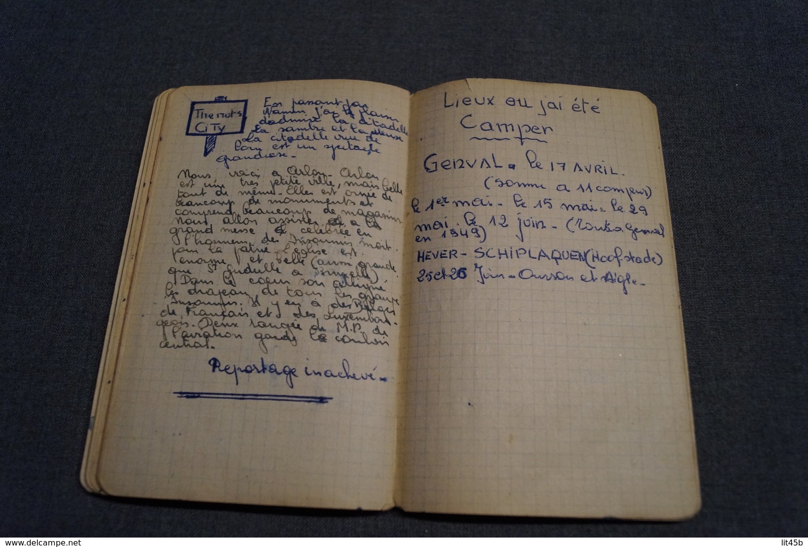 Original carnet de route manuscrit avec dessins originaux,scoutisme Bruxelles 1944, 100 pages,16,5 Cm./11 Cm.