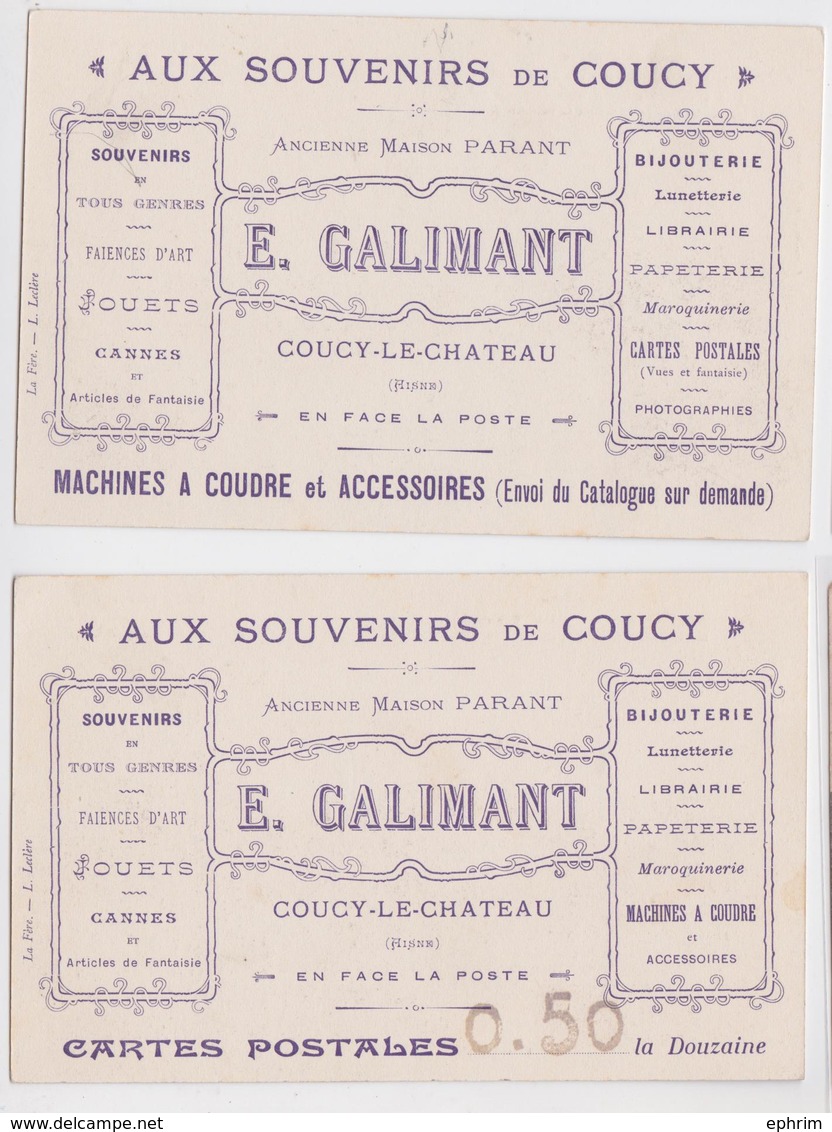 Coucy-le-Château (Aisne) - "Aux Souvenirs De Coucy" Publicité Galimant - Lot De 2 Cpa - Other & Unclassified