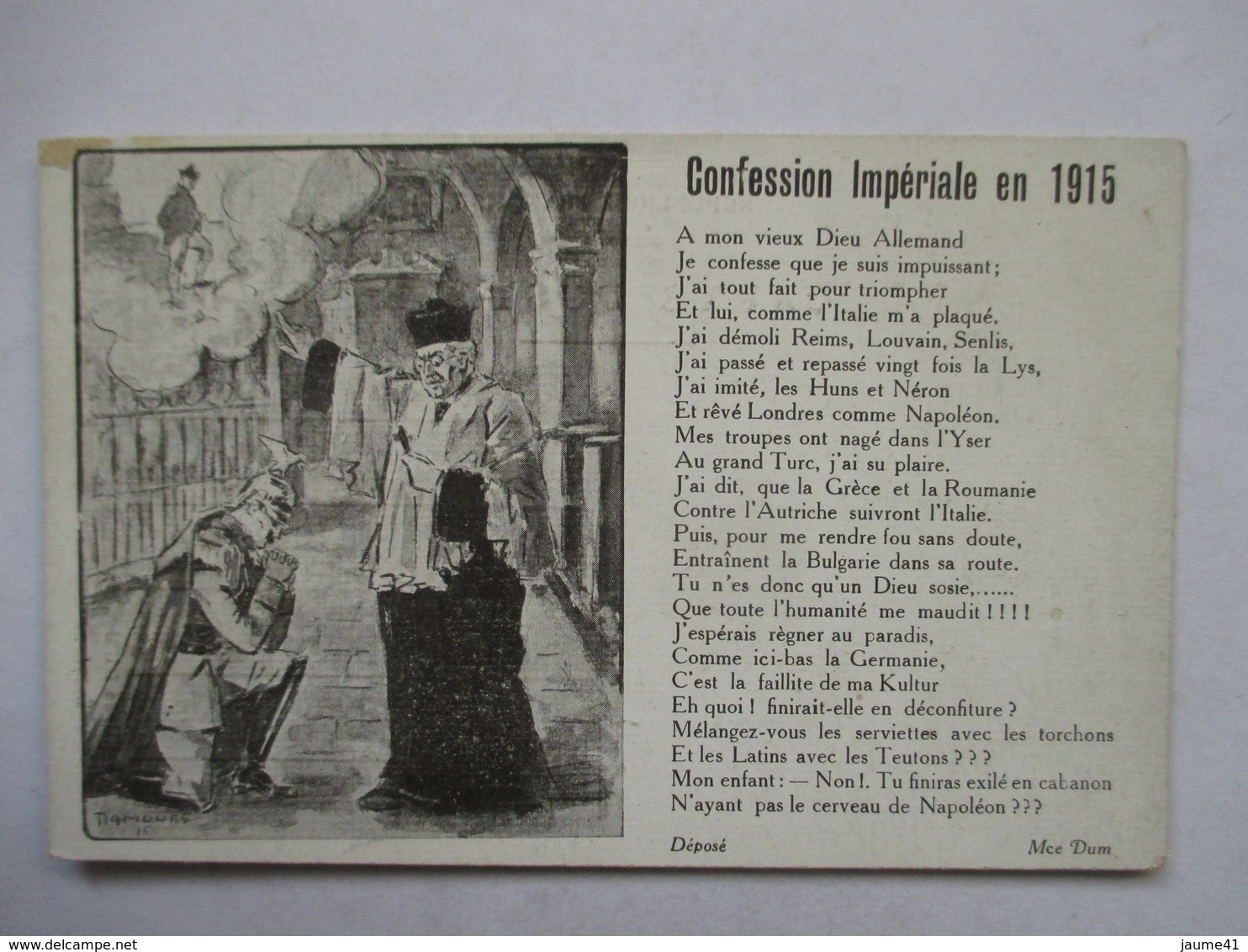 CONFESSION IMPERIALE EN 1915   .......    TTB - Humoristiques