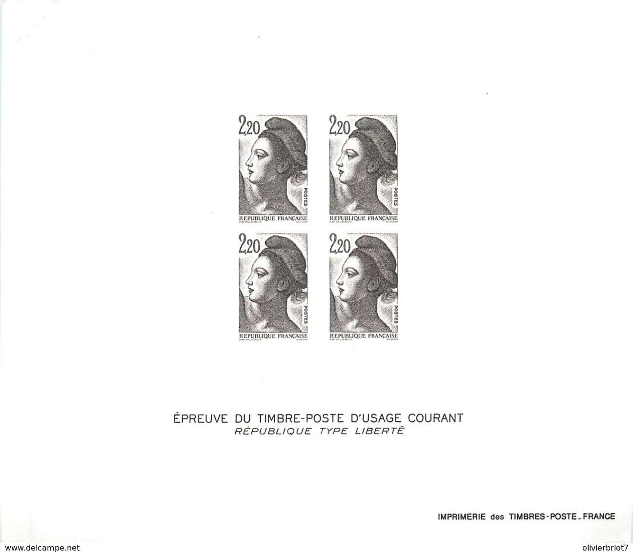 France - Epreuve De Luxe -Timbre Poste D'usage Courant Type Liberté 2.20 F - Documents De La Poste