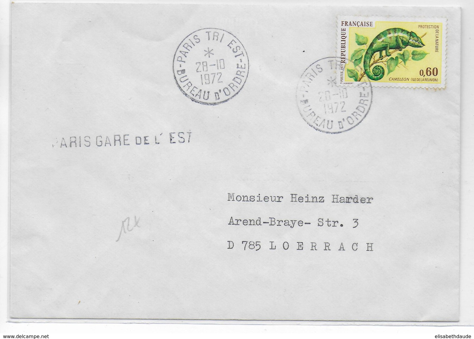 1972 - ENVELOPPE De PARIS Avec RARE CACHET De PARIS TRI EST "BUREAU D'ORDRE" => LÖRRACH (ALLEMAGNE) - 1961-....