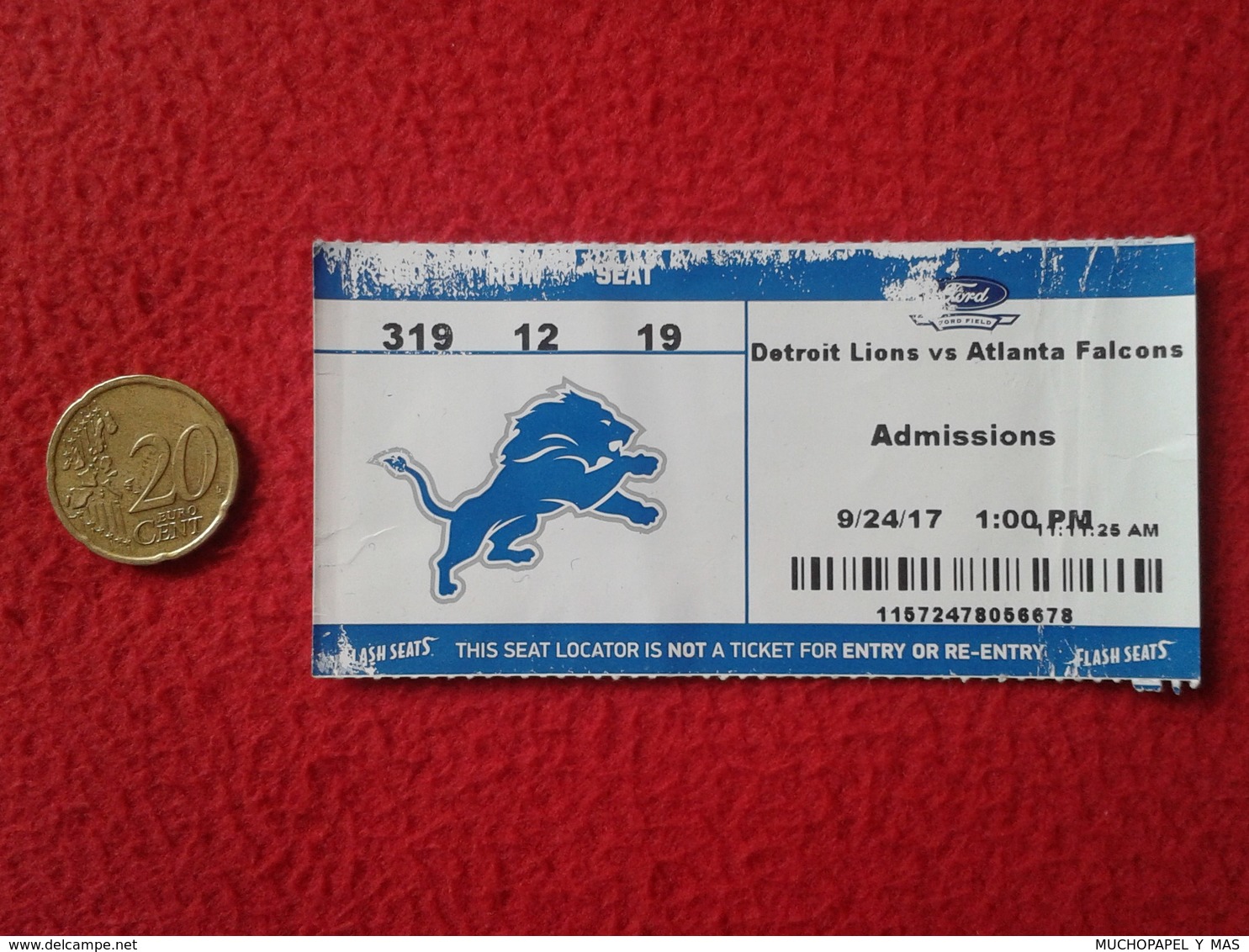 TICKET BILLETE ADMISSIONS SEAT LOCATOR FÚTBOL AMERICANO AMERICAN FOOTBALL DETROIT LIONS VS ATLANTA FALCONS UNITED STATES - Tickets - Entradas