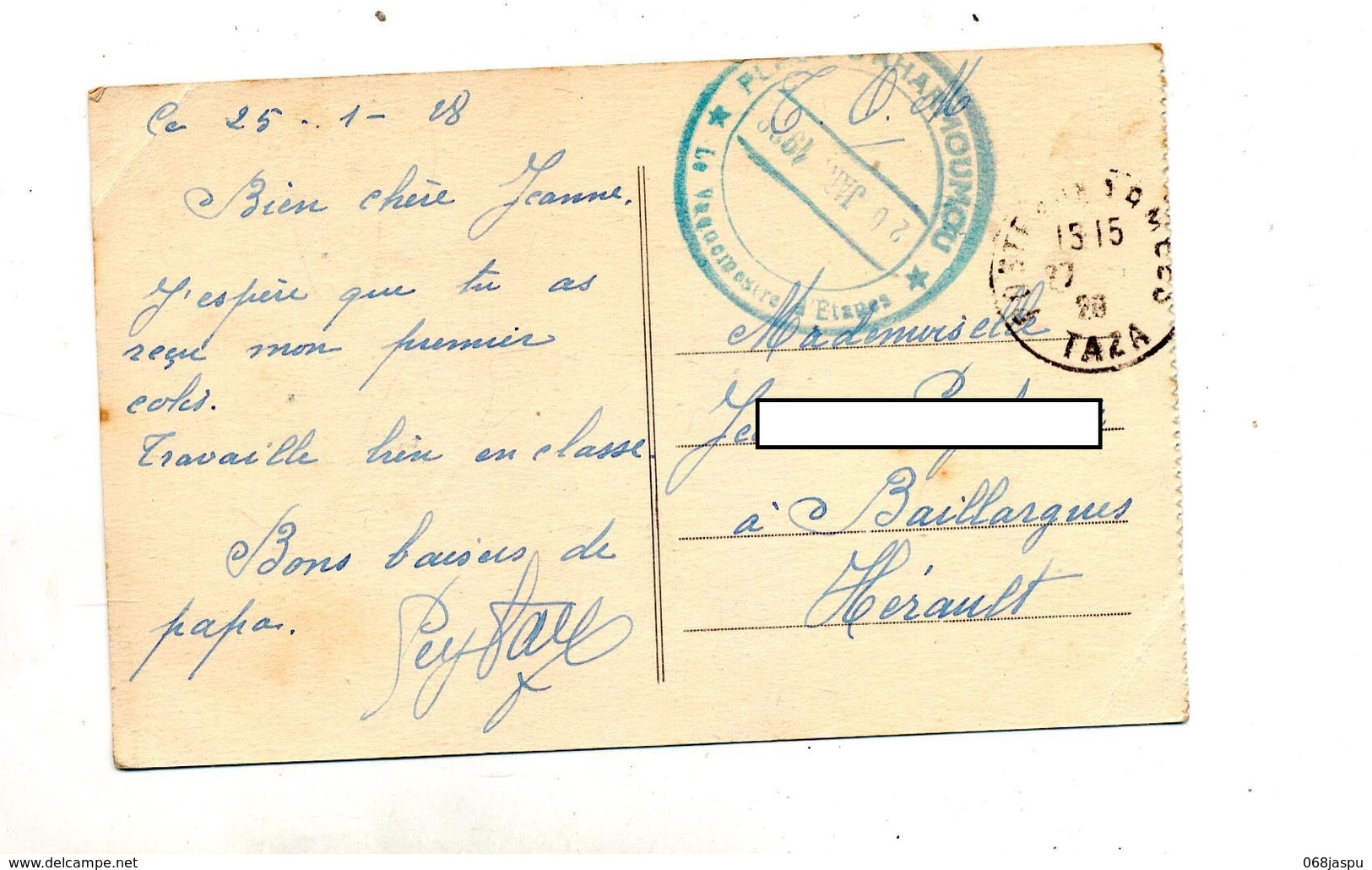 Carte Fez Dieded  Franchise Militaire Cachet Poste Aux Armees Taza + Gaharmoumou , - Cachets Manuels