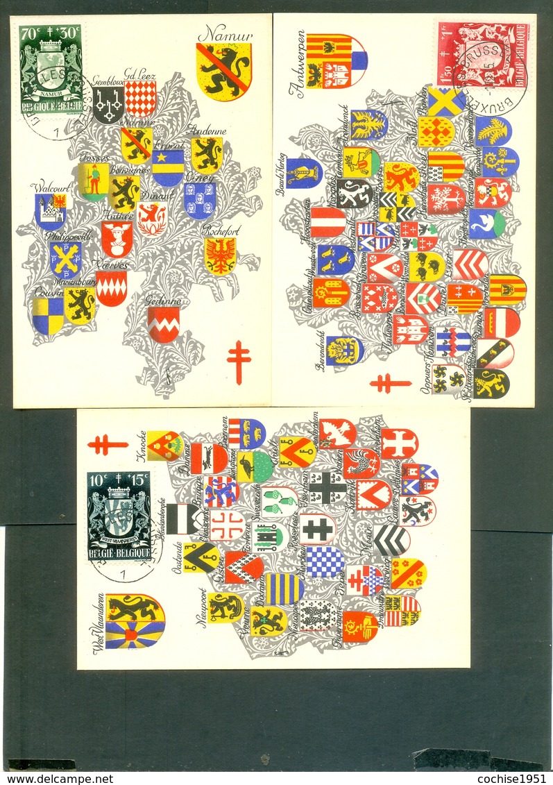 1945 CARTES Des 9 PROVINCES Avec Un Timbre Oblitéré Sur Chaque Carte - Voir Les 3 Scans - 1934-1951