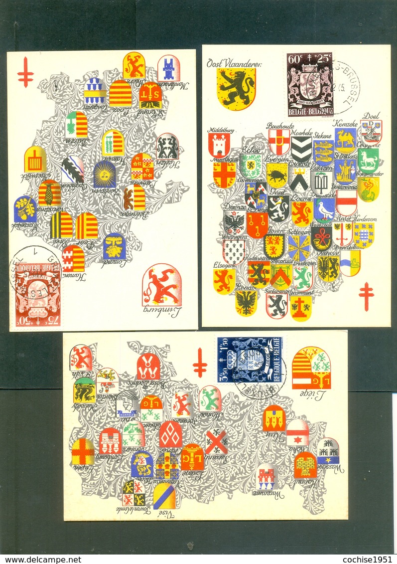 1945 CARTES Des 9 PROVINCES Avec Un Timbre Oblitéré Sur Chaque Carte - Voir Les 3 Scans - 1934-1951