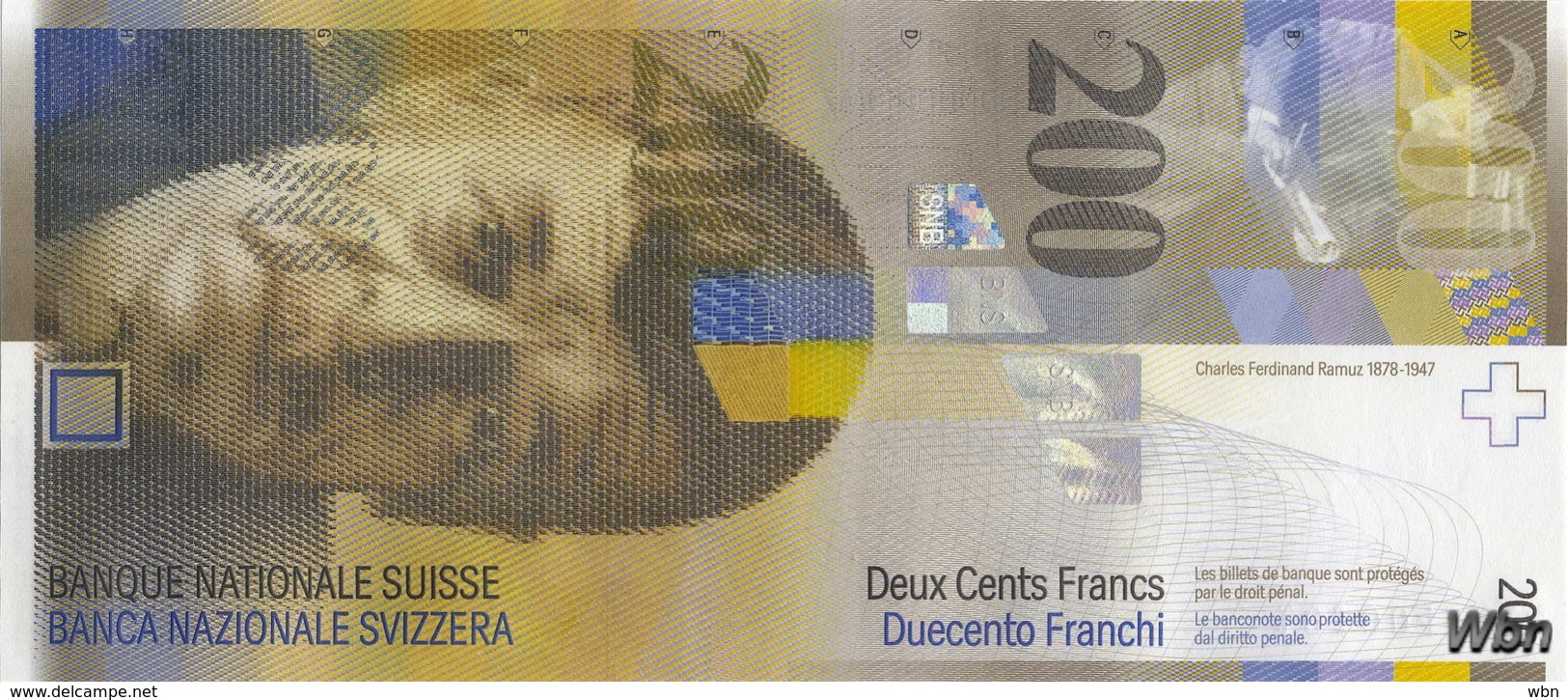 Suisse 200 Francs (P73) 2010 (Pref: J) -UNC- - Suisse