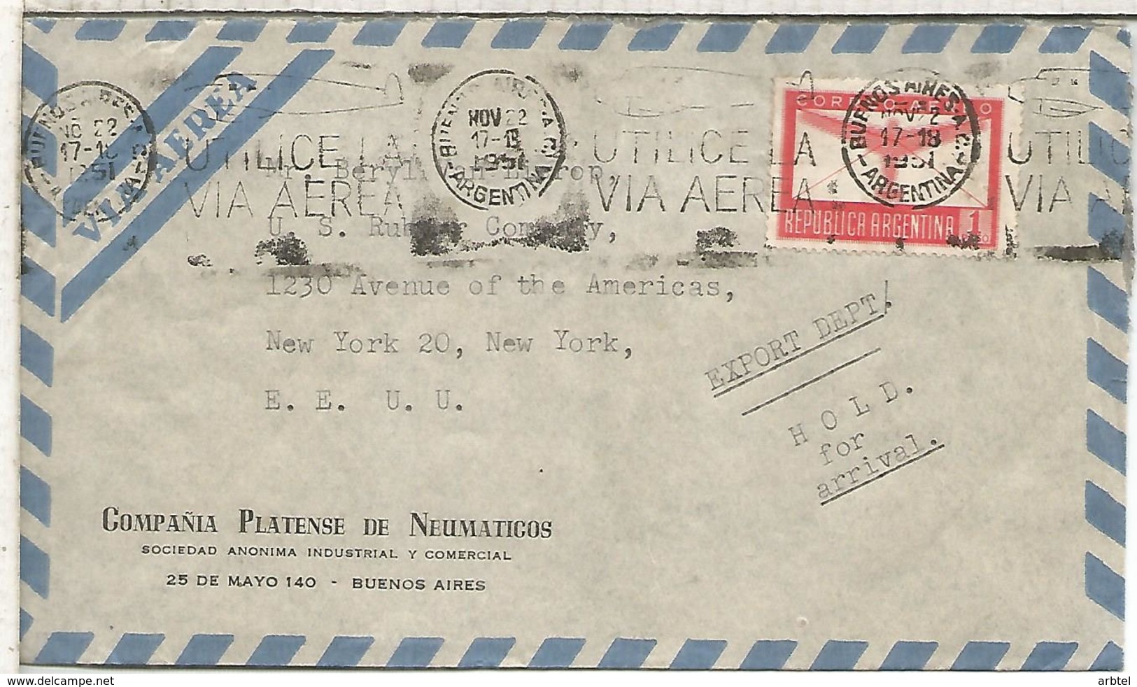 ARGENTINA BUENOS AIRES CC MAT RODILLO UTILICE VIA AEREA USE AIR MAIL - Cartas & Documentos