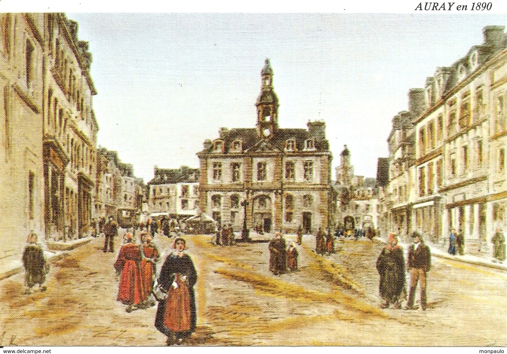 56. CPM. Morbihan. Auray. Lithographie De 1890 Représentant La Place De La Mairie à Auray (litho. Bretagne Ancienne) - Auray