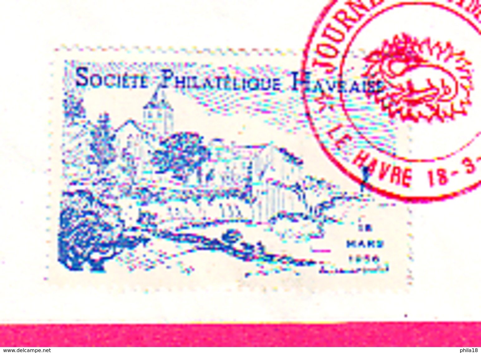 LE HAVRE 1956 ENVELOPPE 1° JOUR JOURNEE DU TIMBRE VIGNETTE  SOCIETE PHILATELIQUE HAVRAISE  ERINNOPHILIE - Esposizioni Filateliche