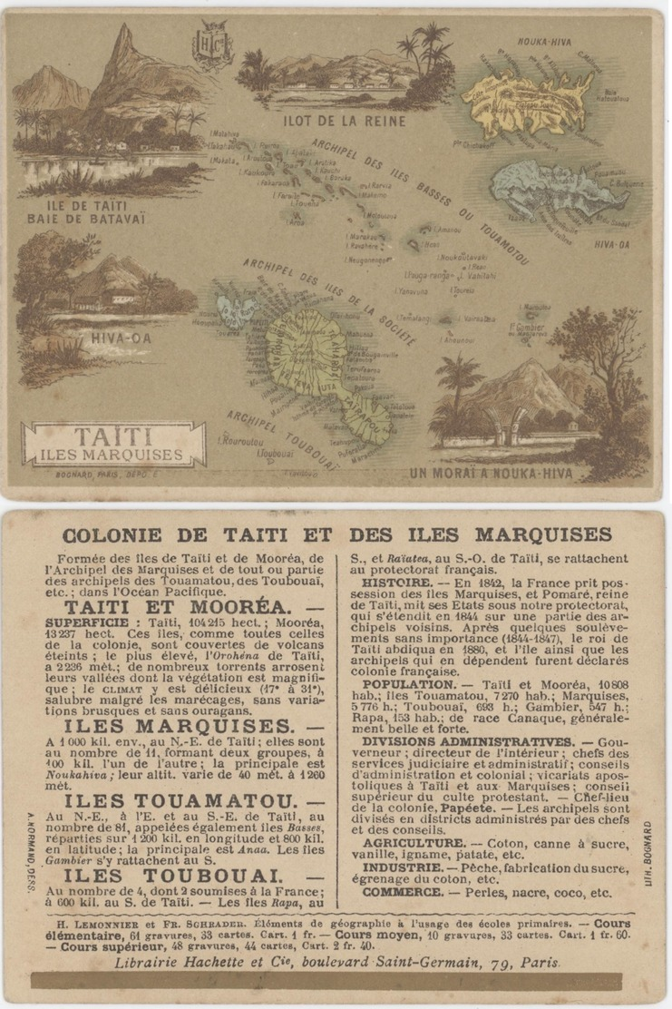 Chromos Librairie Hachette Colonie De Taiti Et Des Iles Marquises - Autres & Non Classés