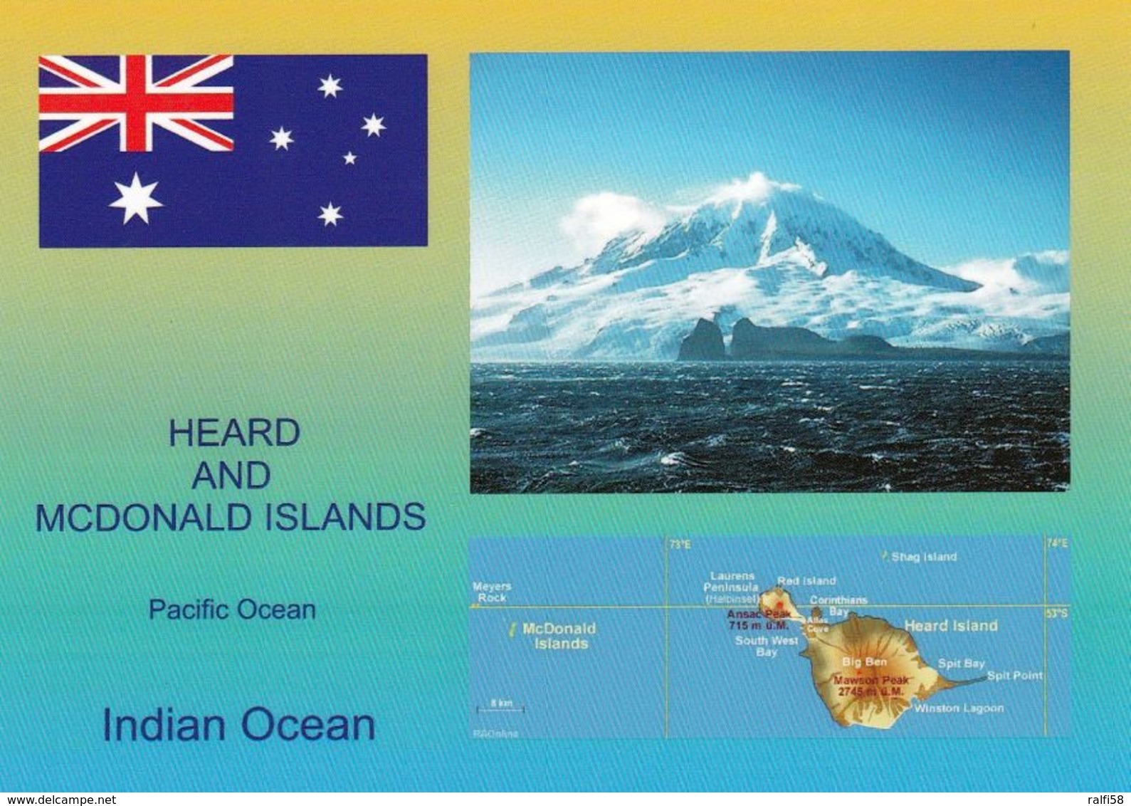 1 AK Heard And McDonald Islands  - Flagge Von Australien - Landkarte Der Insel Heard Und Red Und Der Vulkan Big Ben * - Autres & Non Classés