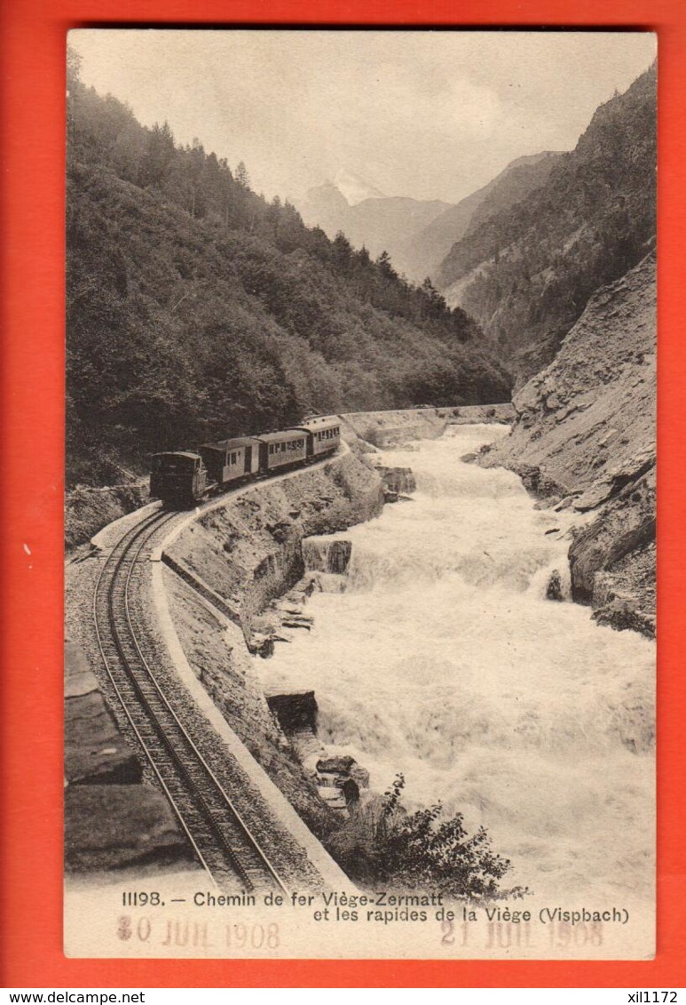 VAQ-36 Chemin De Fer Viège-Zermatt Bahn Visp Zermatt, Vispbach. Stempel 21 July 1908. Phototypie 11198 - Viège
