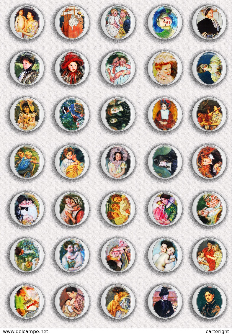 35 X Mary Cassatt Painting Fan ART BADGE BUTTON PIN SET 2 (1inch/25mm Diameter) - Other & Unclassified