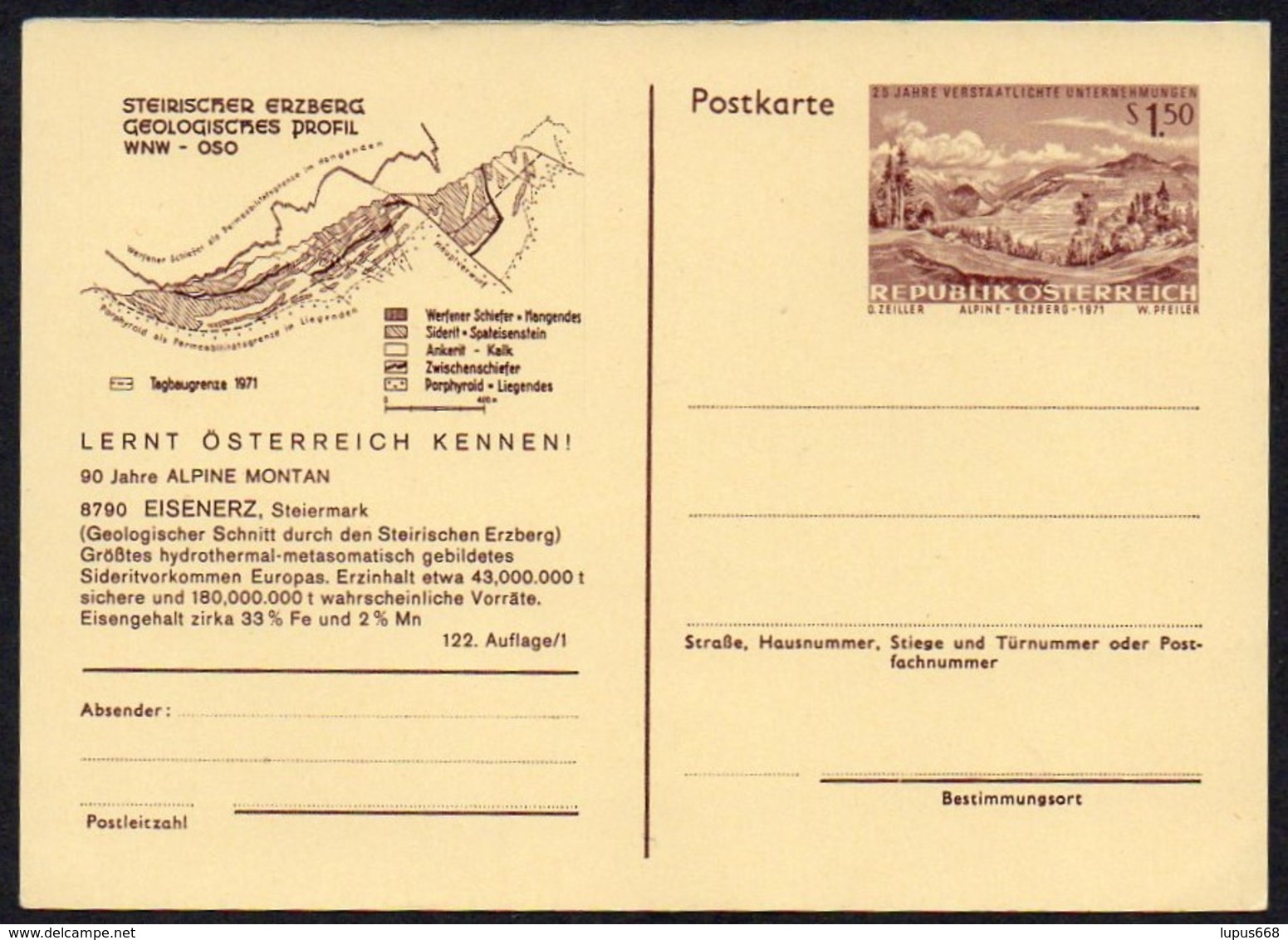 Österreich 1971  Postkarte  Ungebr/ Not Used ; Eisenerz, Steirischer Erzberg - Sonstige & Ohne Zuordnung