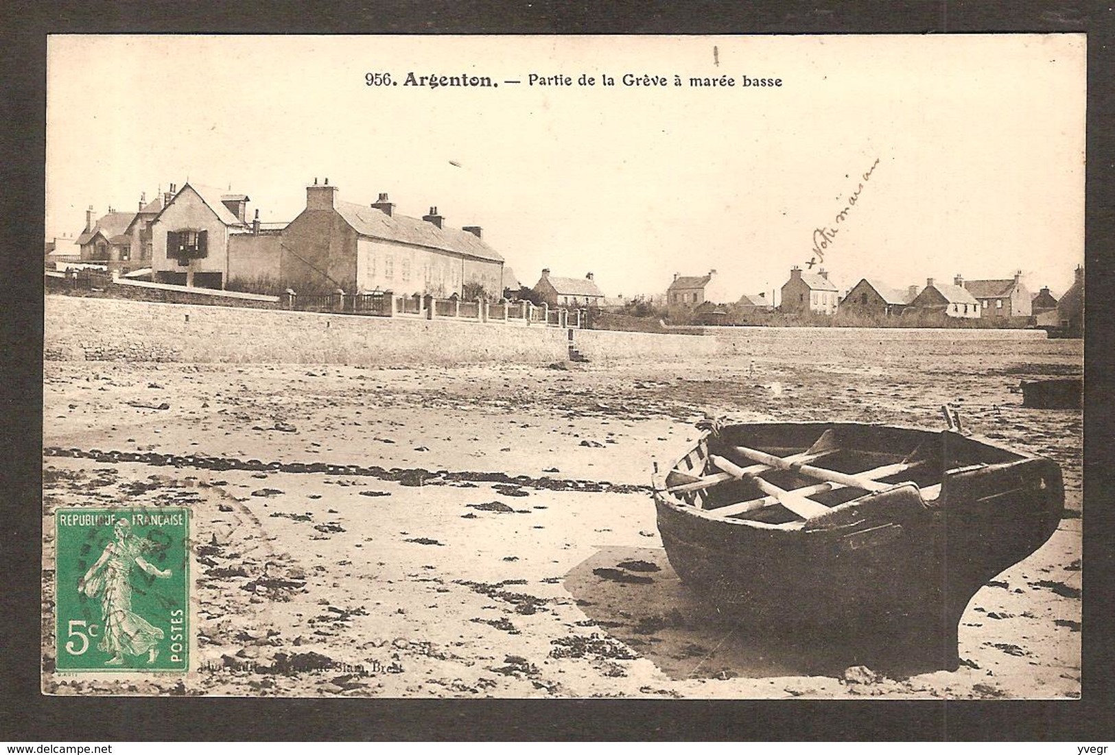 Pas Courant - 956 - Argenton ( 29 Finistère) - Partie De La Grève à Marée Basse ( Postée En 1916 ) - Autres & Non Classés