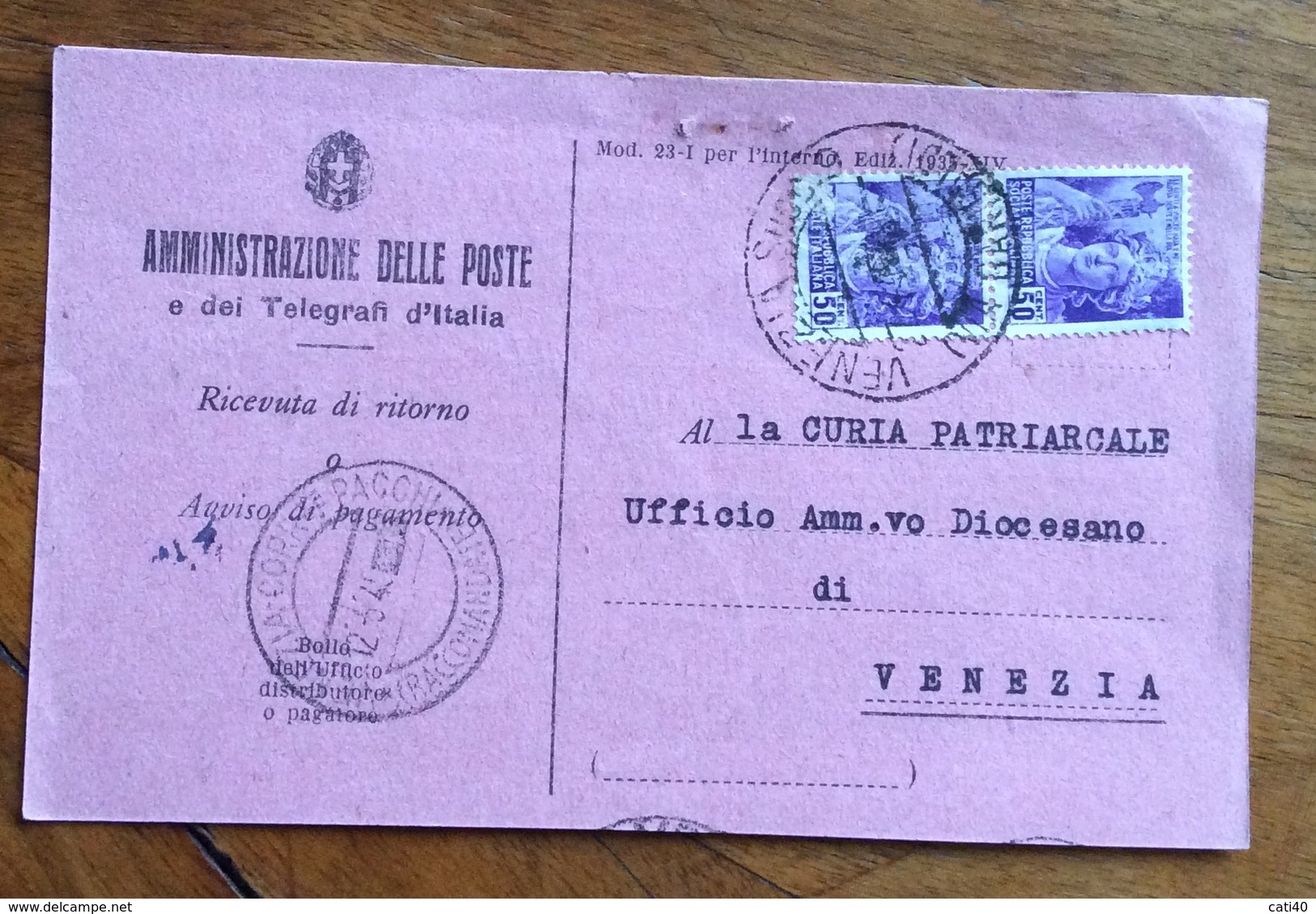 REPUBBLICA SOCIALE ITALIANA 50 C. Coppia SU R.R. DA VENEZIA  SUCC. 9 VIA GARIBALDI IN DATA 27/4/45 - Marcofilie