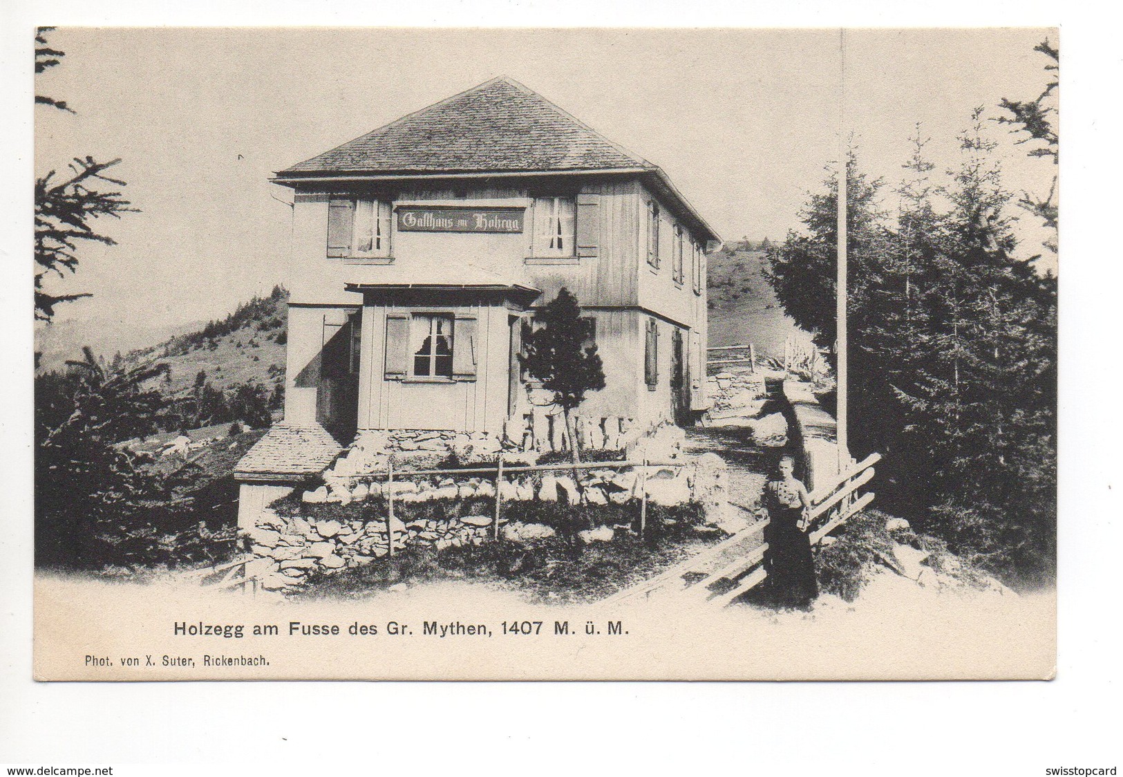 ALPTHAL Gasthaus Holzegg Am Fusse Des Gr. Mythen Animée Photo U. Stempel Xav. Suter 16. Mai 1909 Rickenbach - Alpthal