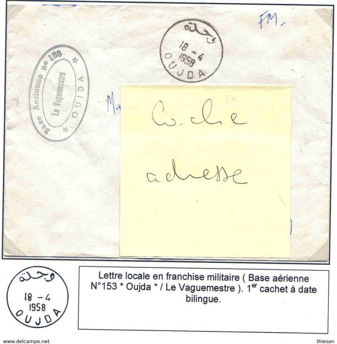 Maroc Morocco Marruecos Marokko Lettre Cover Belege Oujda 1958 Base Aerienne FM AVIATION - Lettres & Documents