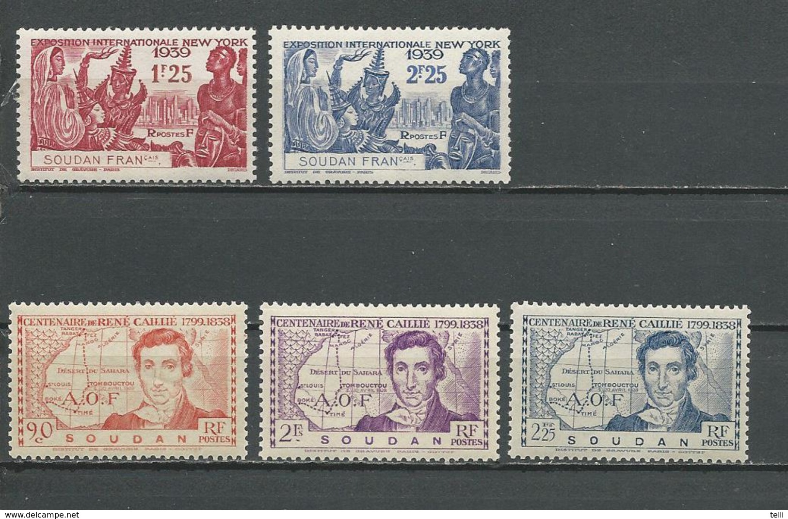 SOUDAN FRANCAIS Scott 113-115, 116-117 Yvert 100-102, 103-104 (5) ** 6,00 $ 1939 - Neufs