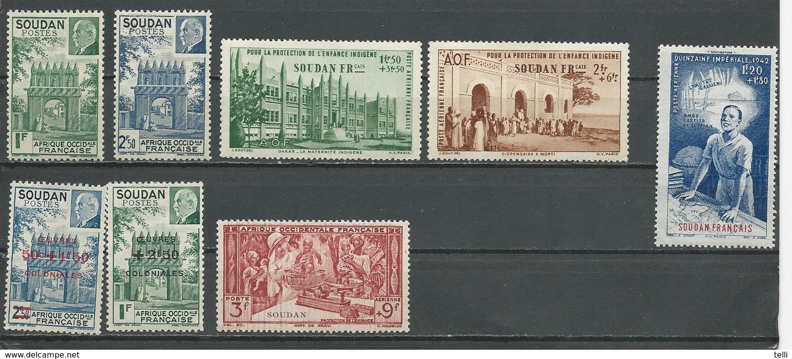 SOUDAN FRANCAIS Scott 118-119, B14-B15, CB1-CB4 Yvert 129-130, 133-134, PA6-PA9 (8) * 6,40 $ 1941-4 - Neufs